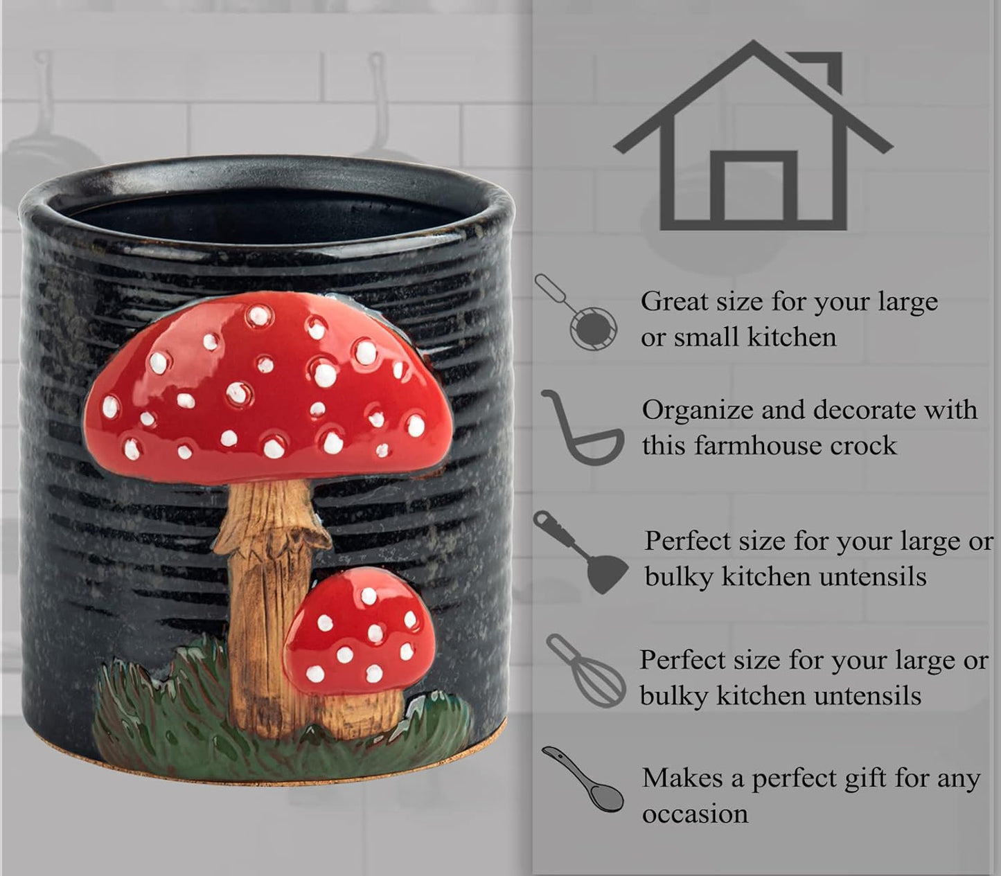 Mushroom Kitchen Utensil Holder For Countertop Ceramic Utensil Holder