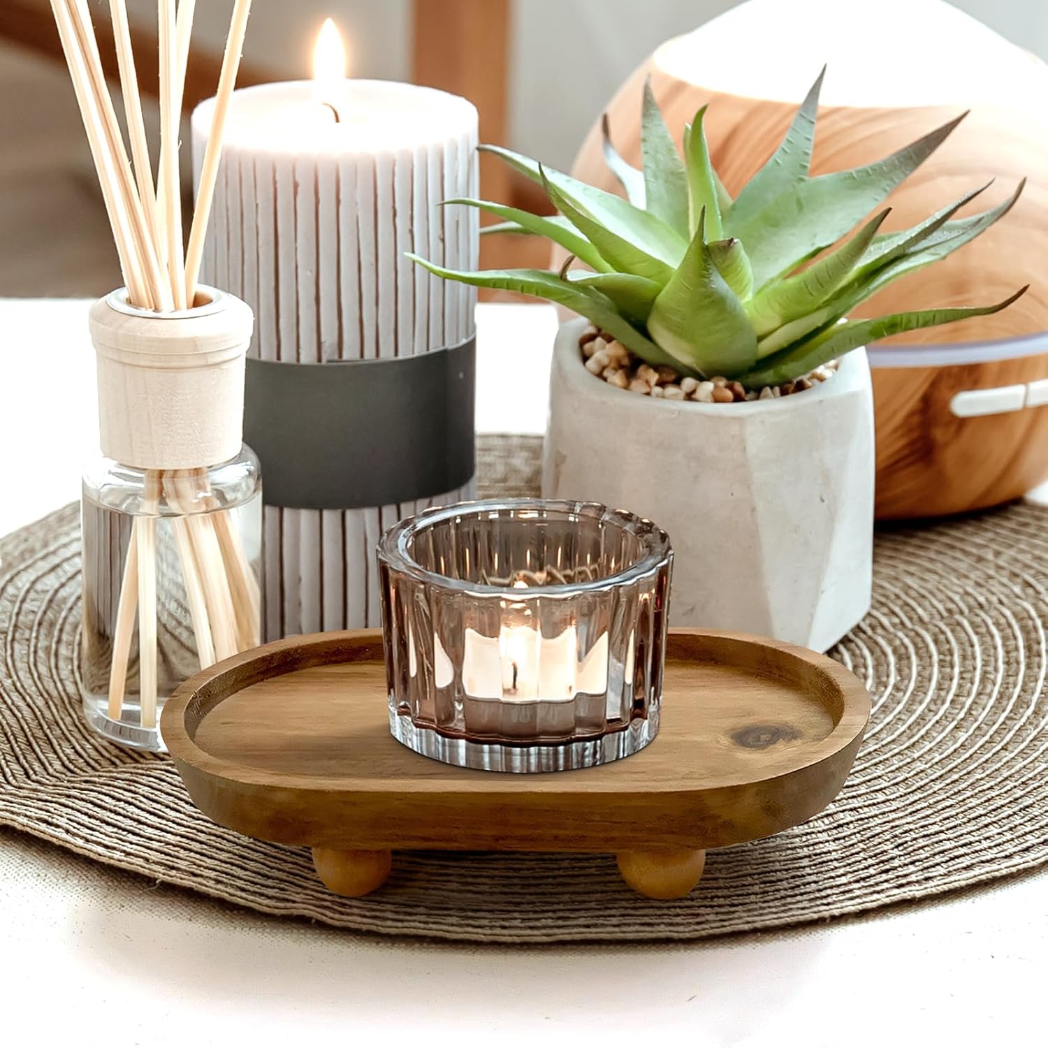 Small Wooden Riser Wooden Pedestal for Display Tray Display Riser / 11.8 x 19.8 x 4.3 / Oval Cm