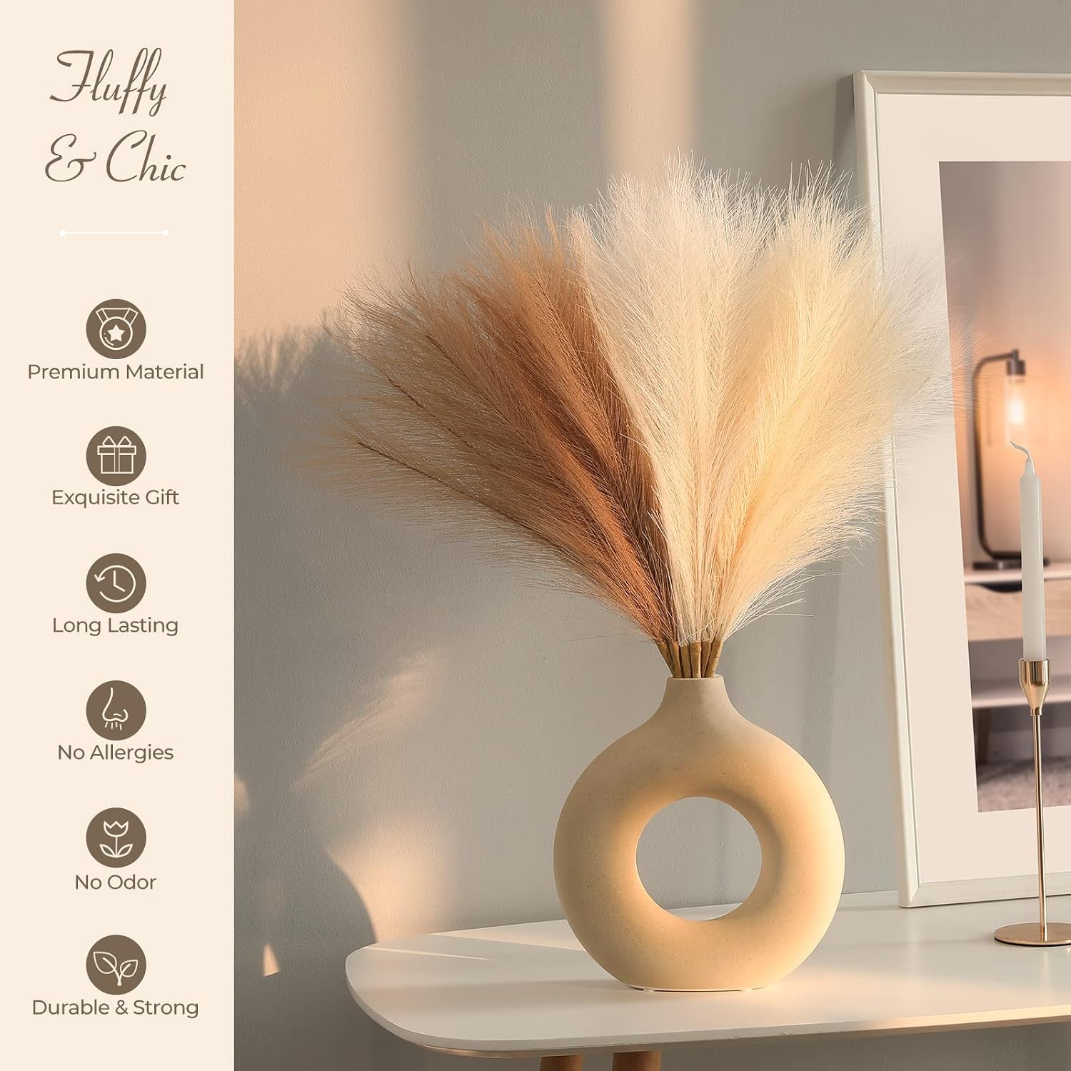 Artificial Pampas Grass Decor Boho Decor / Ivory & Beige & Sand / 17 Inch / 17.7 Inch / Set of 6