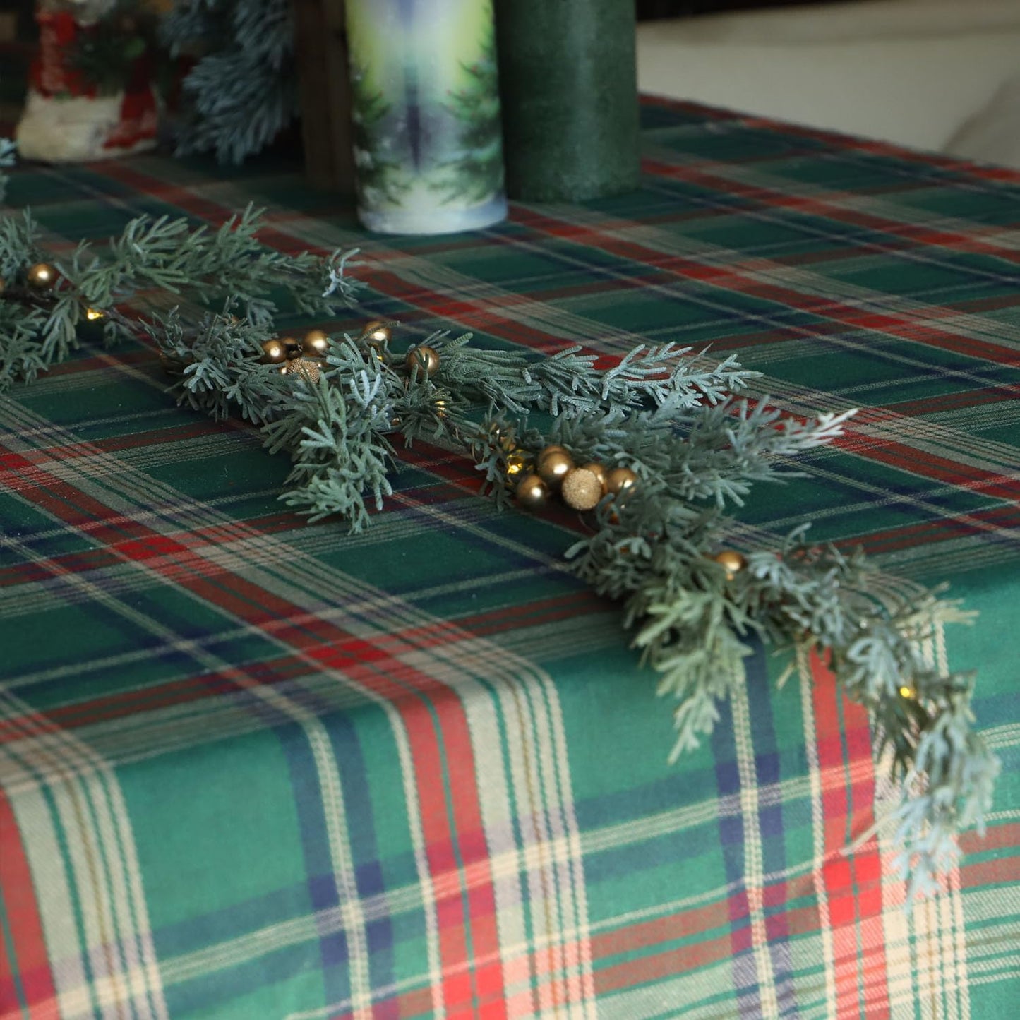 MIYA LIFE Evergreen Pine String Lights & Gold Berry 6.5FT & 25LEDs Lush Christmas Garland with Lights Battery Operated