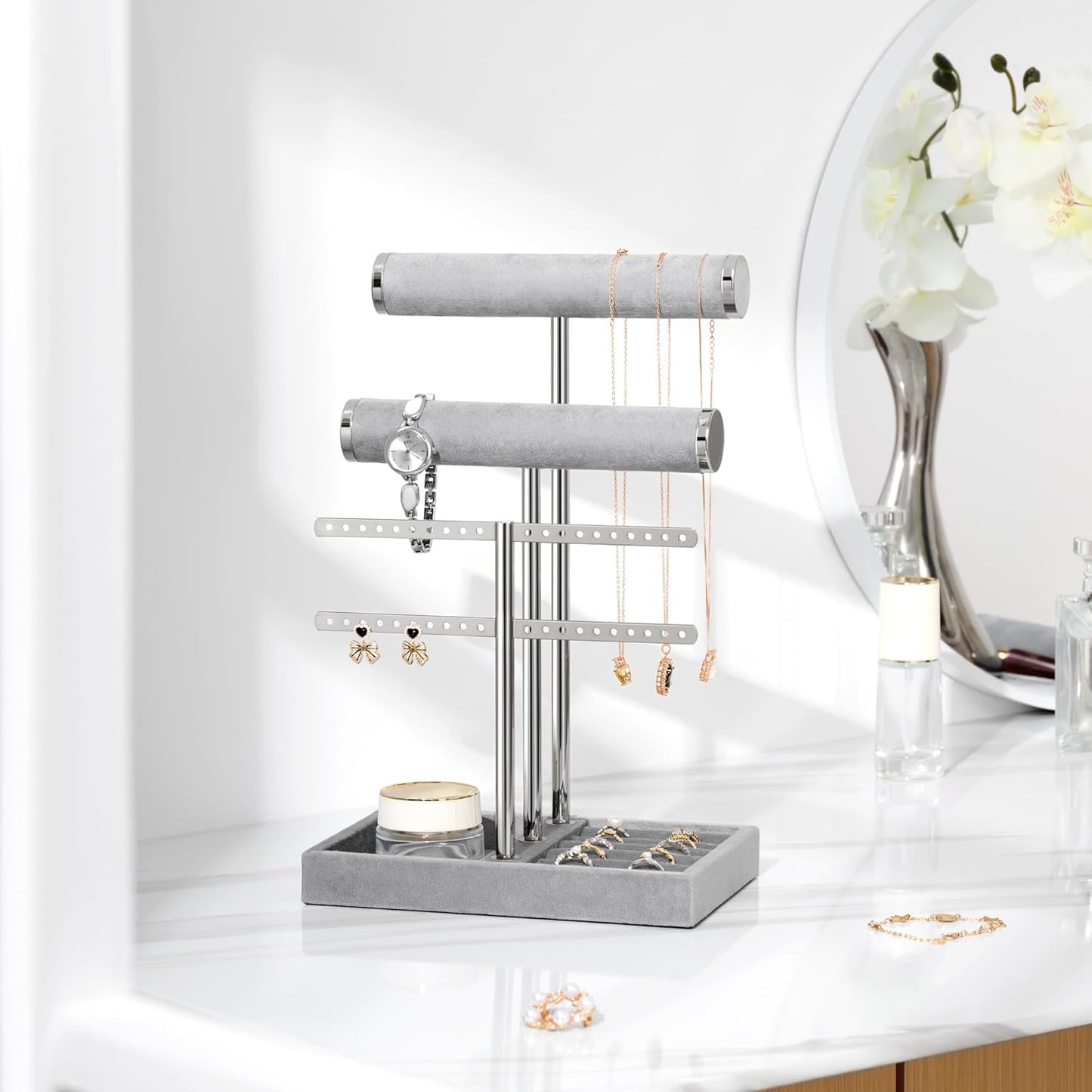 Detachable T Bar Velvet Bracelet Holder / Grey / Standard