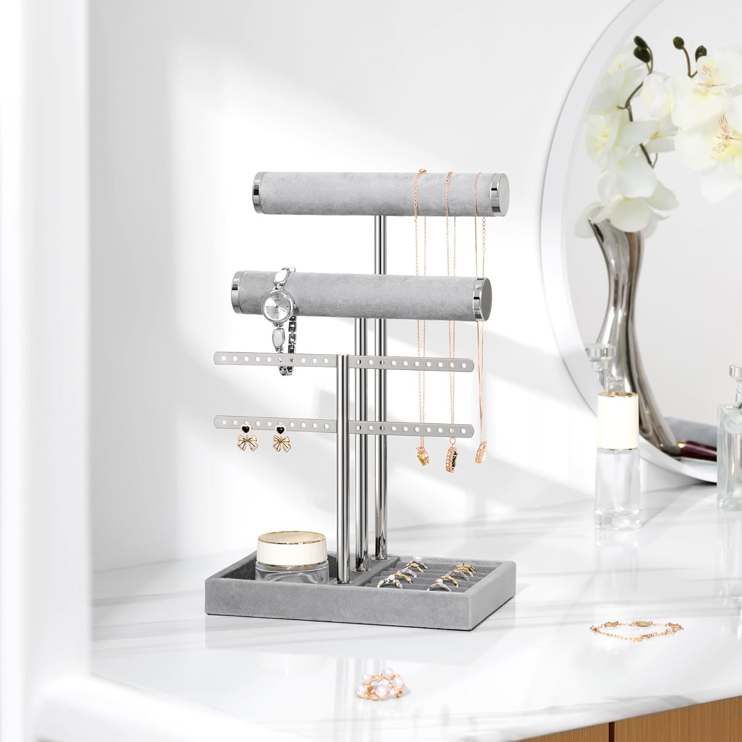 Detachable T Bar Velvet Bracelet Holder / Grey / Standard