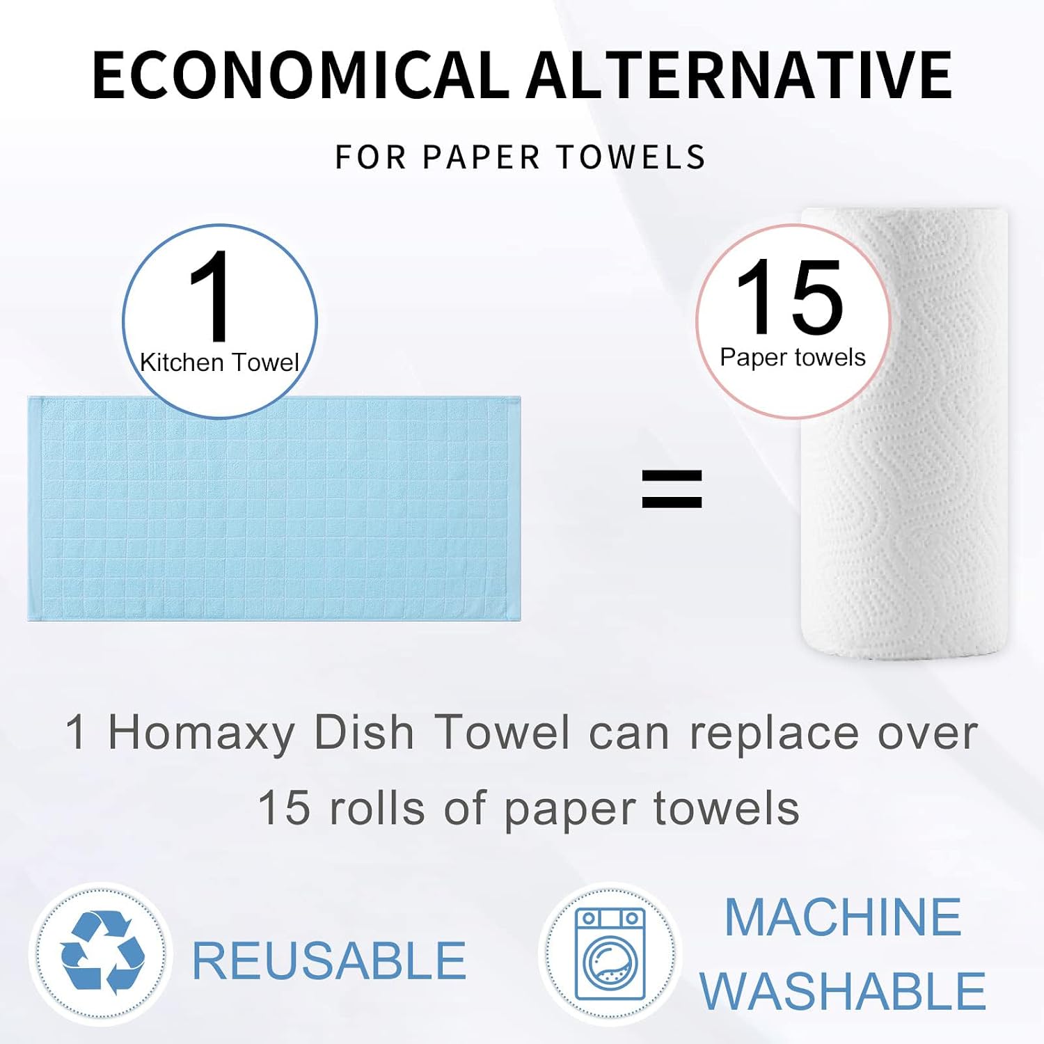 Homaxy 100% Cotton Terry Kitchen Towels, 8 Pack, Sky Blue | Ultra Soft and Absorbent Dish Towels for Kitchen, Suitable
