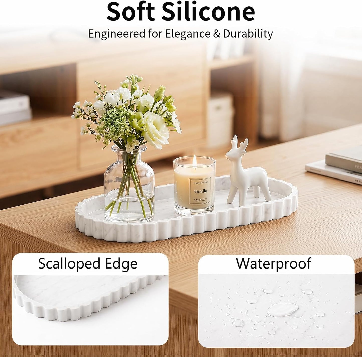 Silicone Bathroom Tray / Marble Gray / 12 x 5.3 x 0.8