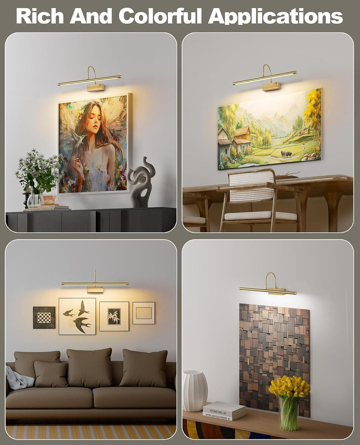 Battery Operated Picture Light with Remote, 24 inch Wireless Rechargeable Art Light with Timer, Dimmable 3CCT Gallery