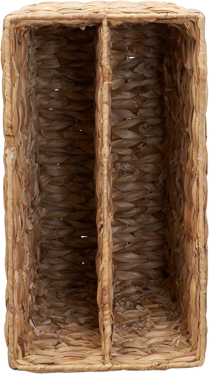 Household Essentials Side‑by‑Side Magazine Rack Decorative Storage Organizer with Handwoven Water Hyacinth and Metal