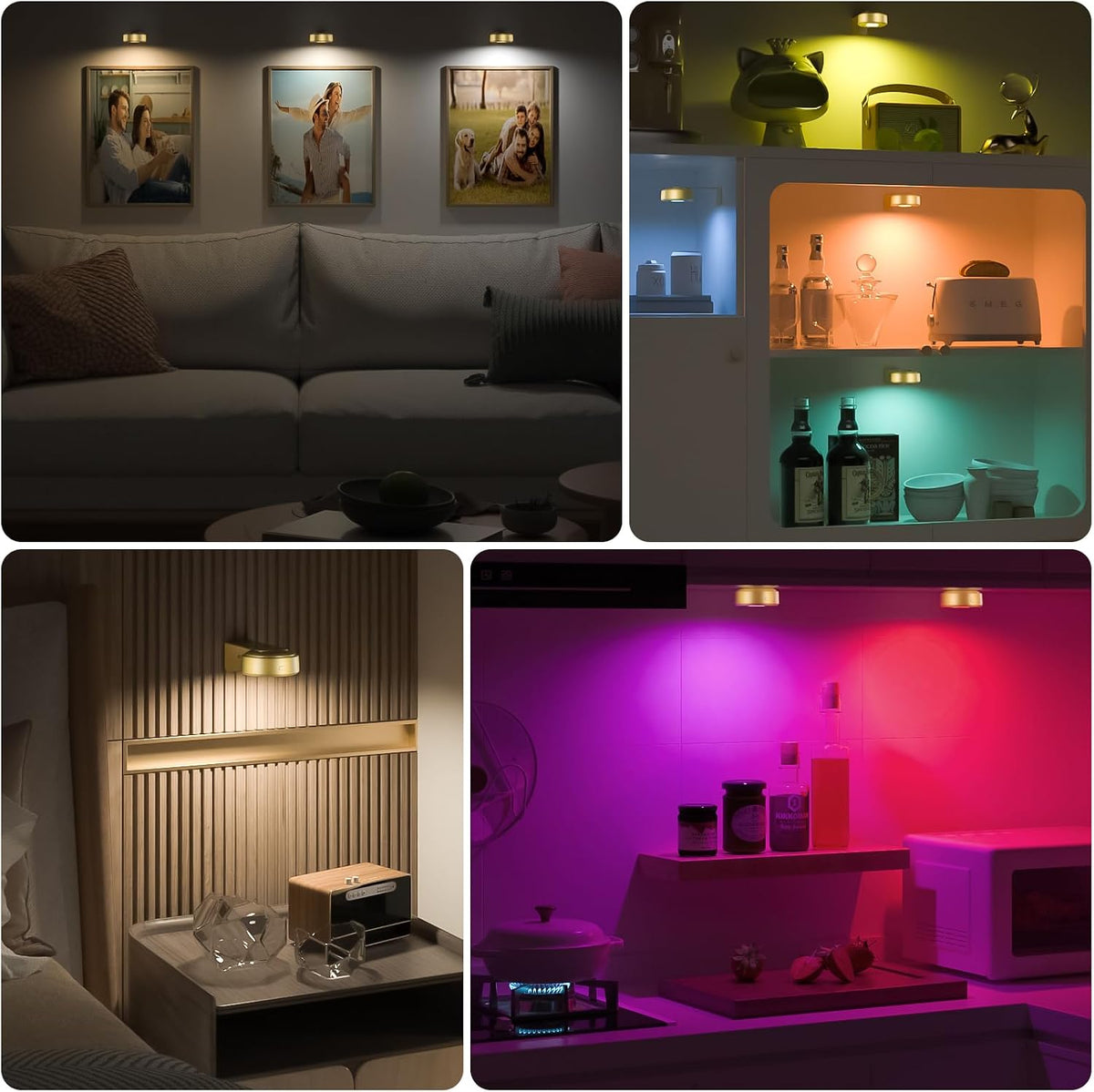 3 Pcs Picture Lights, Rechargeable Battery Operated Dimmable 3-Color Wall Light with Remote & Timer for Paintings