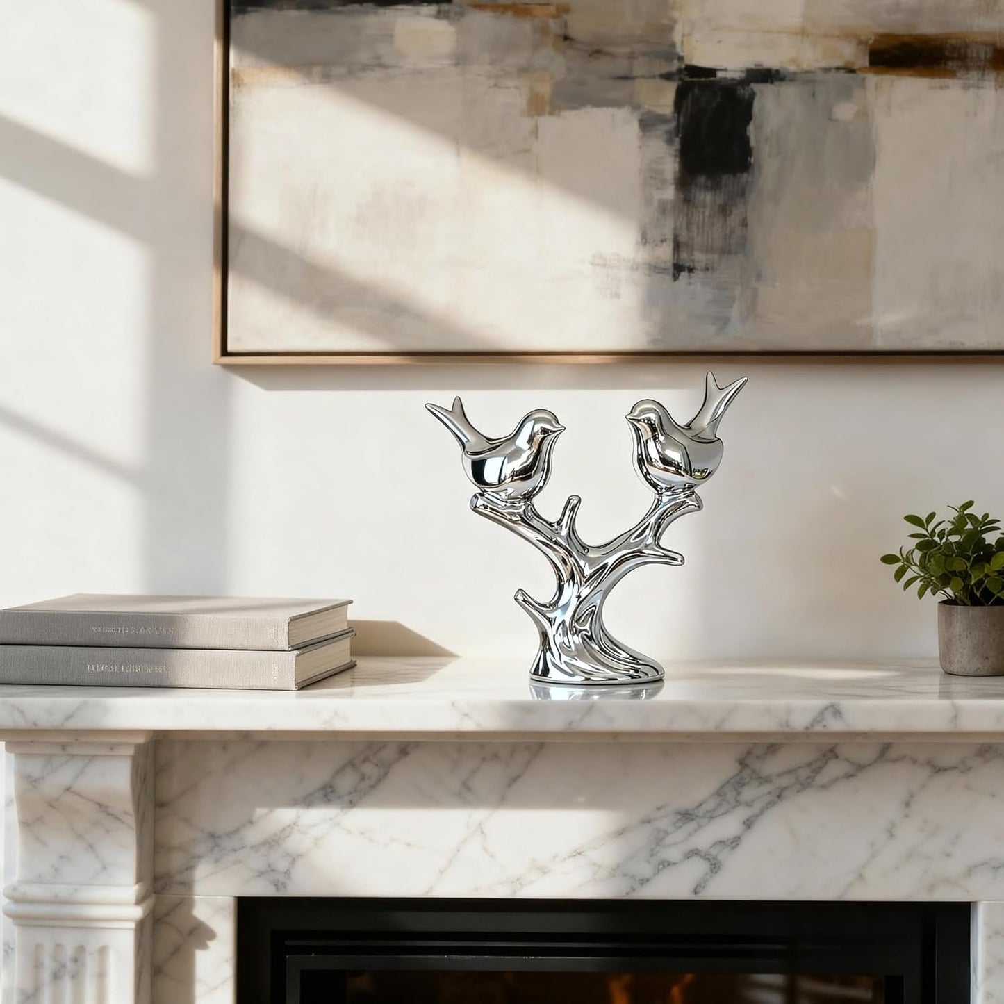 Ceramic Bird Statue / Silver