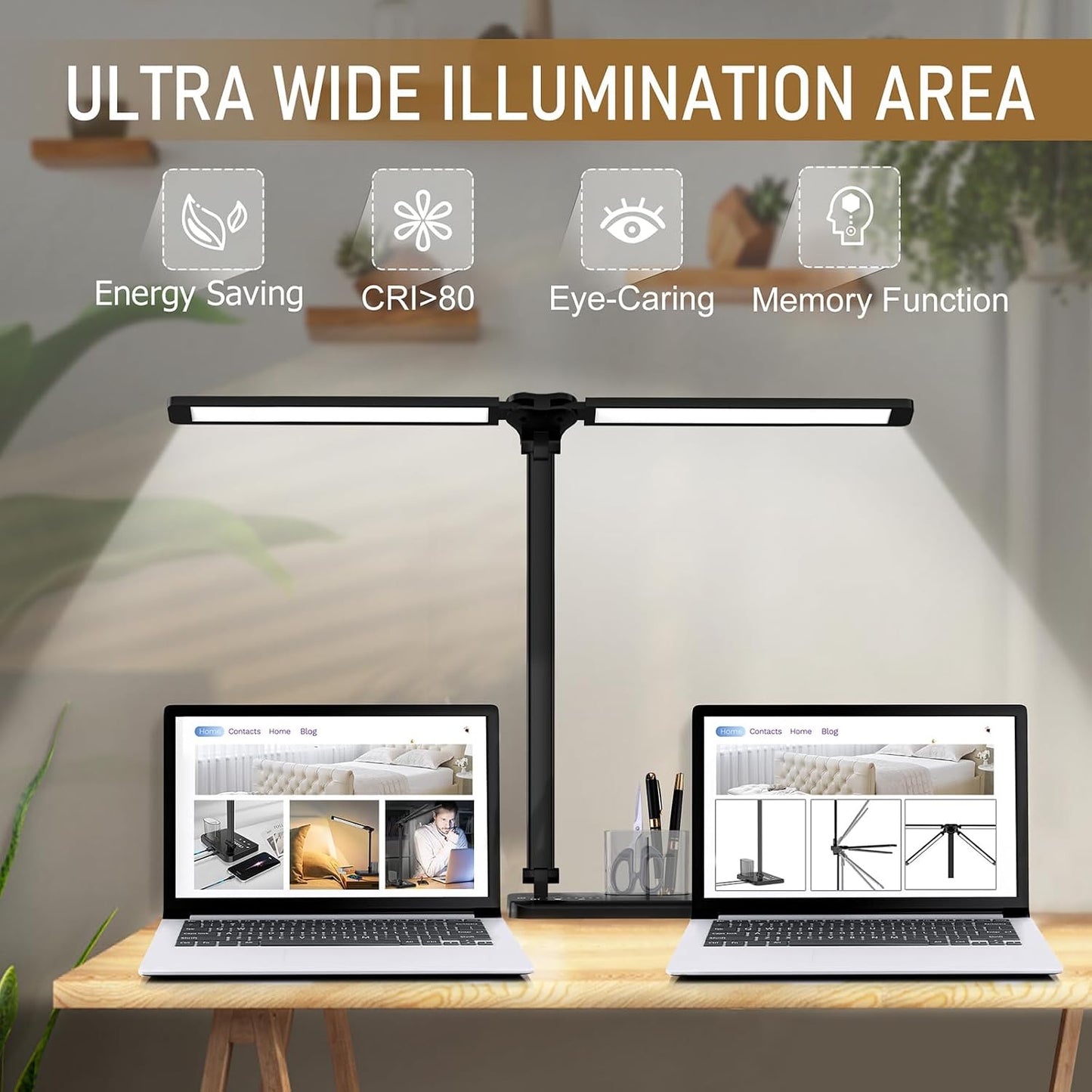 Dimmable LED Desk Lamp with USB Charging Port, 50 Lighting Modes Dual Swing Arm Architect Table Lamp Light Desk Lamp