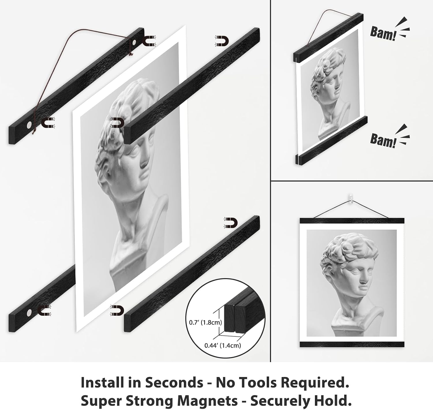 Magnetic Poster Hanger Frame for 55x80 55x40 55x27 Movie Music Posters Wall Art,Black Wood Picture Frames for Canvas
