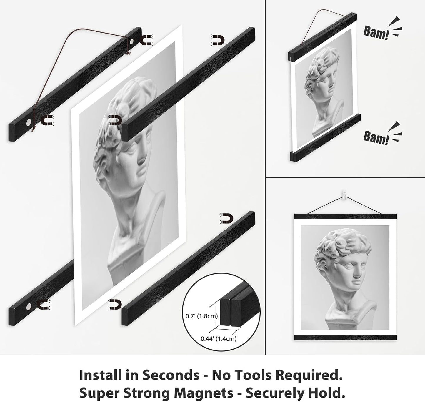 Picture Frame, 22 inches, Unframed Solid Grade A Teak, Magnetic, Wall Mount, Black, Industrial Style, Picture Frame for