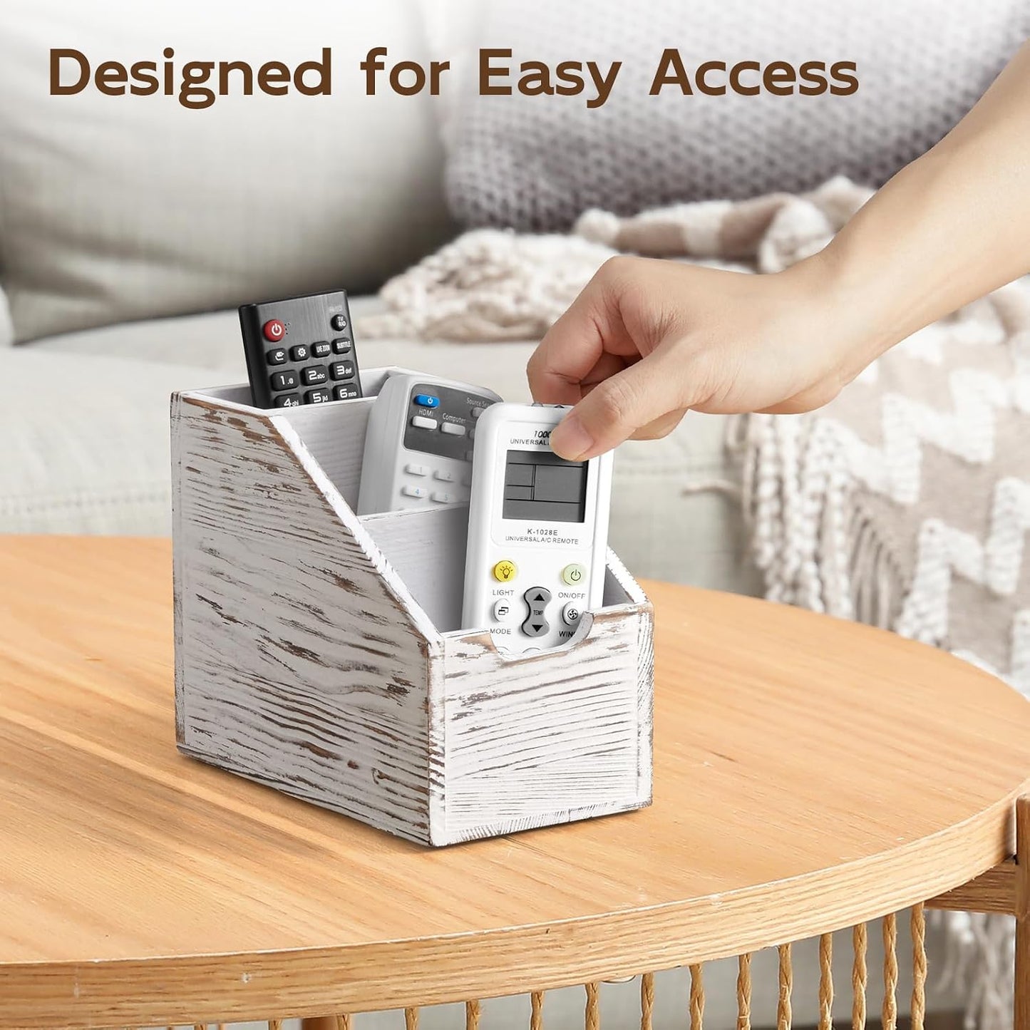 TV Remote Holder / Rustic White / 3 Slots