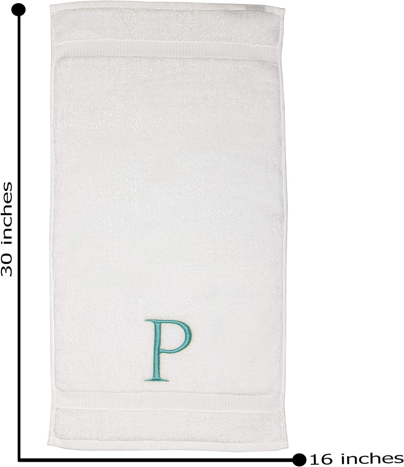 White with Teal Monogrammed Hand Towels for Bathroom - Set of 2 Letter P | Luxury Hotel Quality Initial Towels For