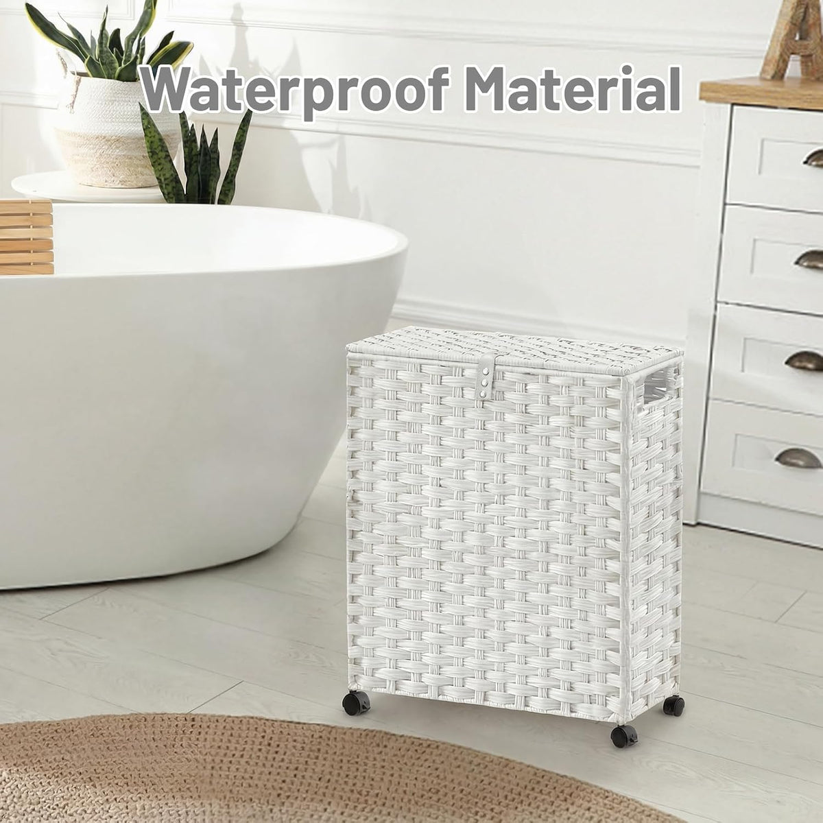 Hiagnete Toilet Paper Storage Basket with Lid and Wheels, Rattan Toilet Paper Holder Storage, Toilet Paper Organizer
