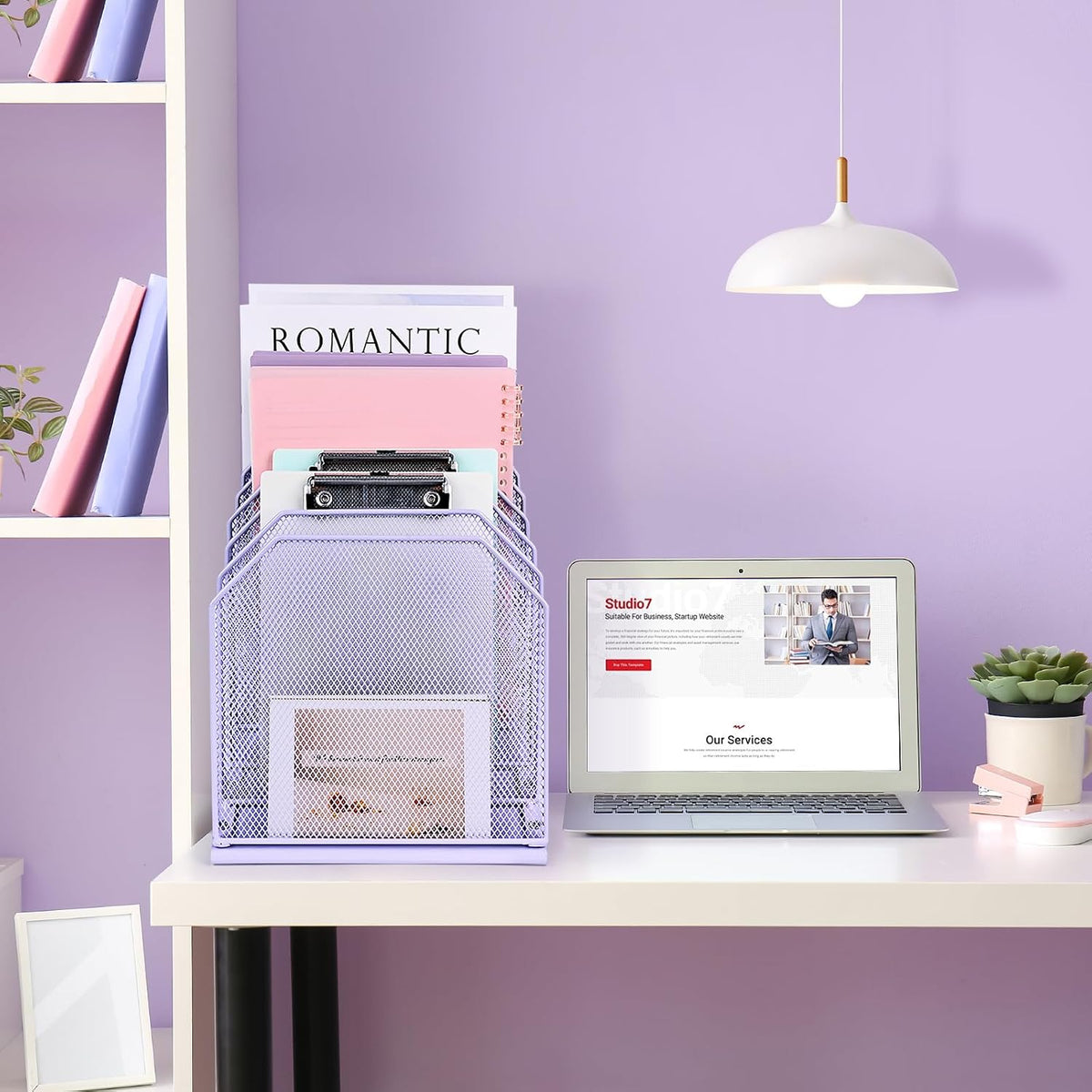 SUMMORO Inclined File Organizer for Desk, 7-Section Vertical File Holder | Office Desk Organizer Metal Rack File