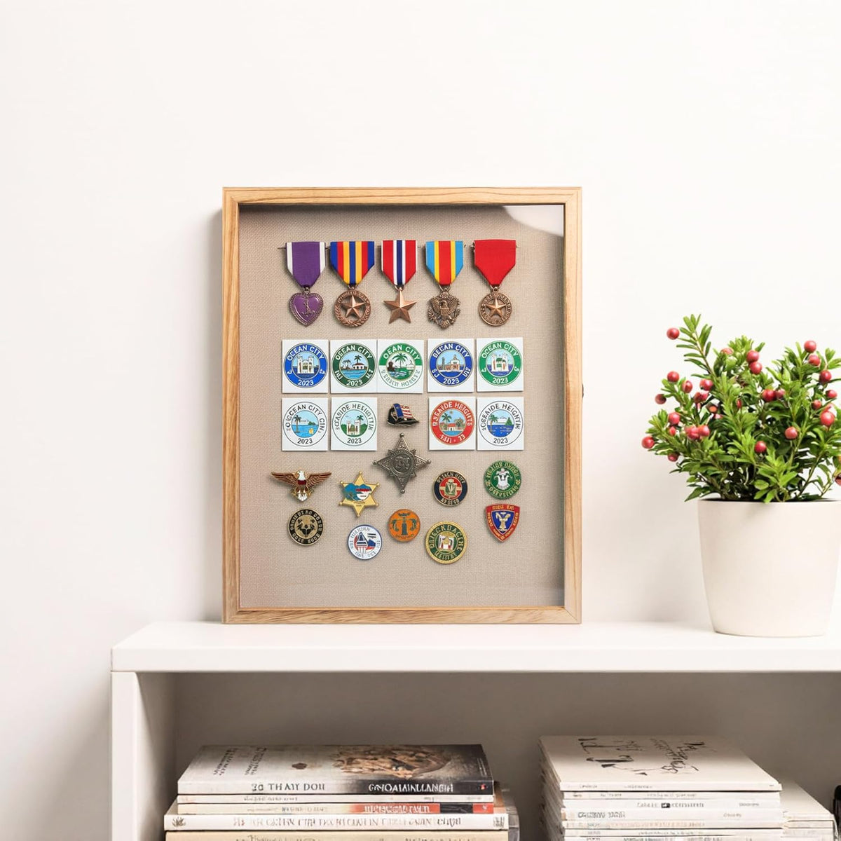 16x20 Nature Wood Shadow Box Frame, 1.57" Deep Glass Door with Lock | Solid Hardwood, Front Glass Door & Lock, Linen