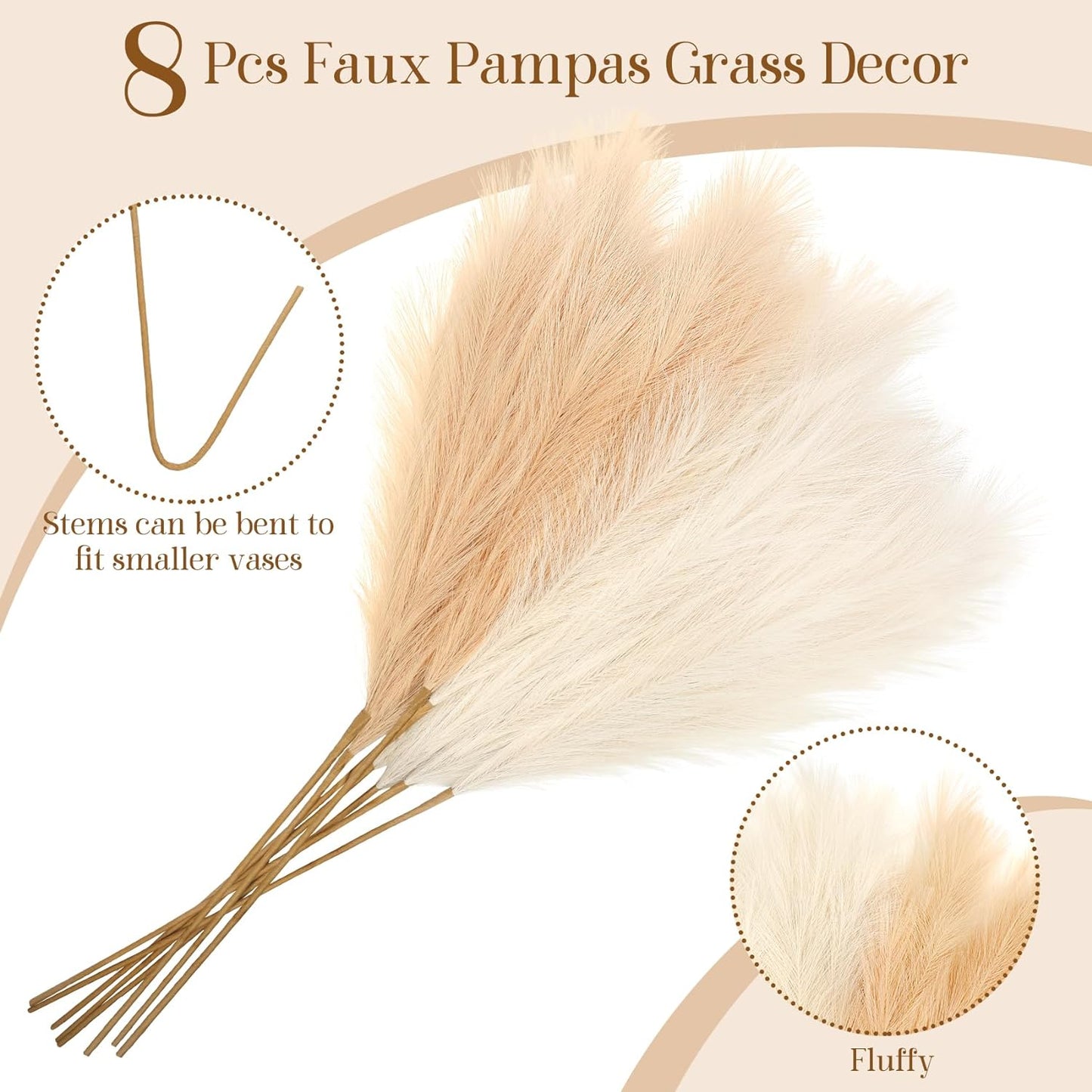 Faux Pampas Grass Decor 38''/97cm Tall Artificial Large Pompous Pompas Floral / Beige / Set of 8