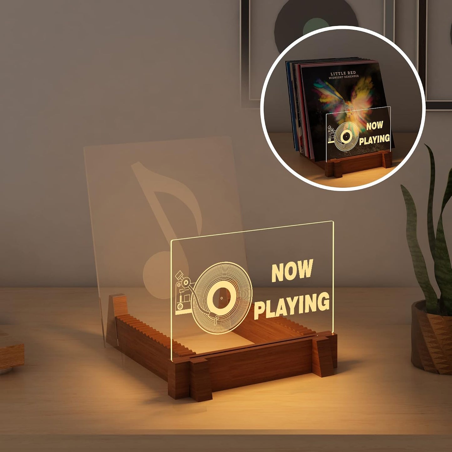 YuanDian Vinyl Record Storage, Now Playing Vinyl Record Stand | Light up Now Playing Wooden Acrylic Holder Shelf, Vinyl