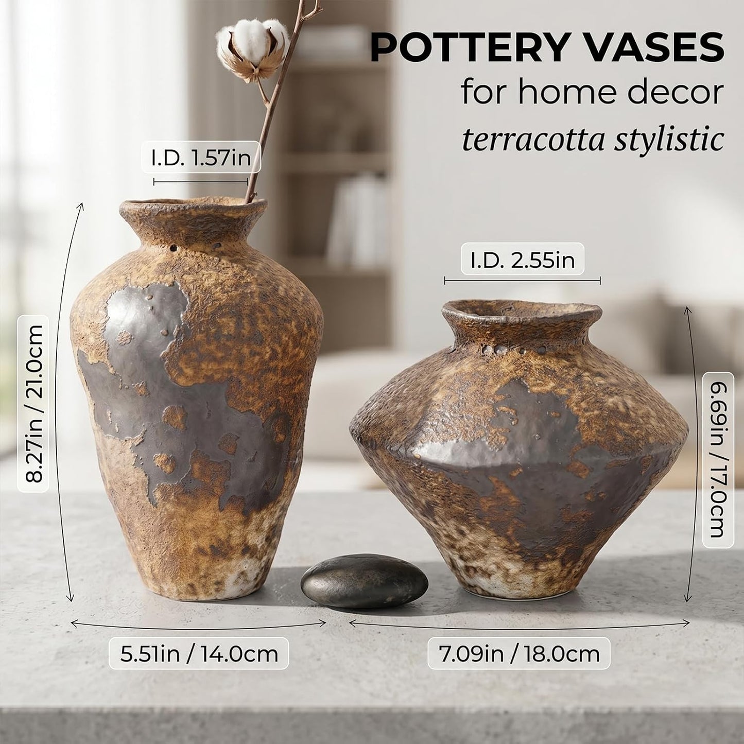Stone Vase for Rustic Home Decor / Small