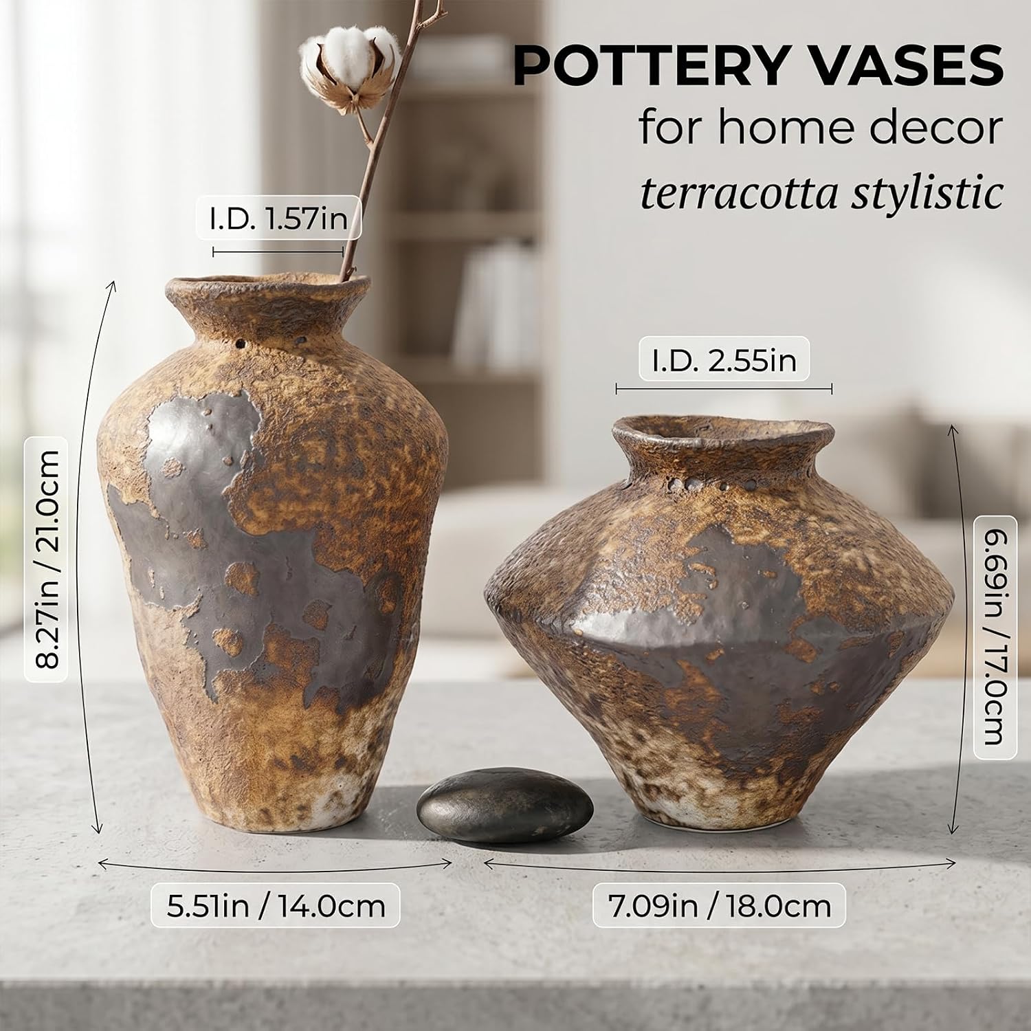 Stone Vase for Rustic Home Decor / Small