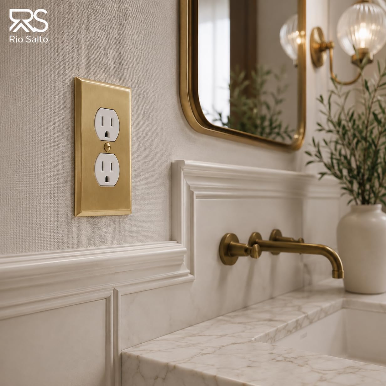 Rio Salto BRASS Decorative Brushed Brass Gold Outlet Covers Duplex Outlet Cover Receptacle Wall Plate 2 Pack Premium