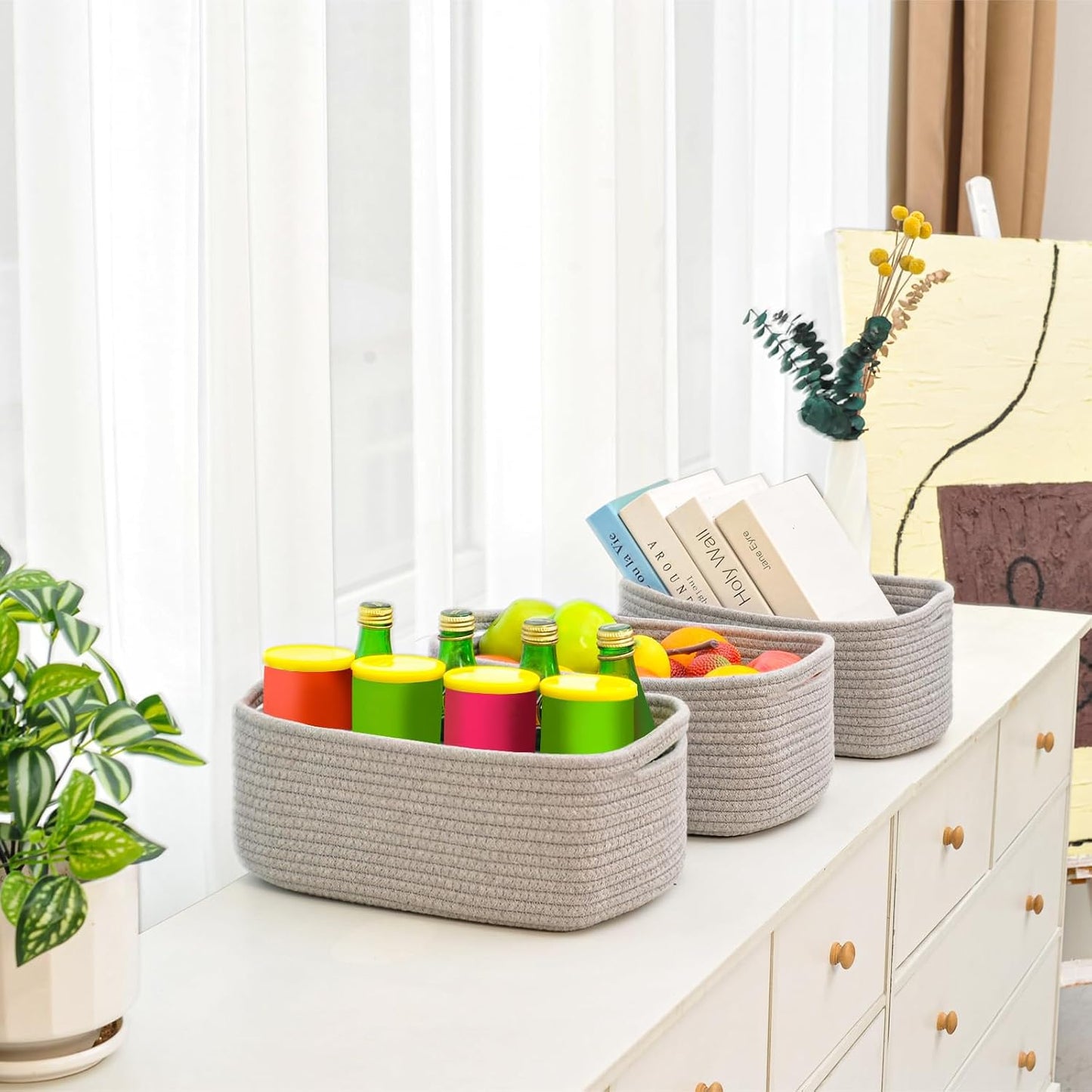 Woven Baskets for Storage / 13 x 8.5 x 5.1 / Grey