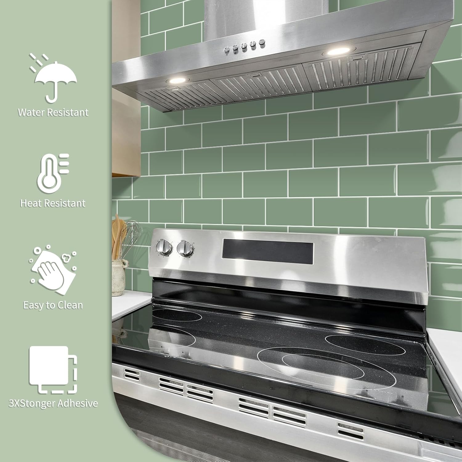 3D Subway Waterproof Self-Adhesive Wall Tile Stick / Green