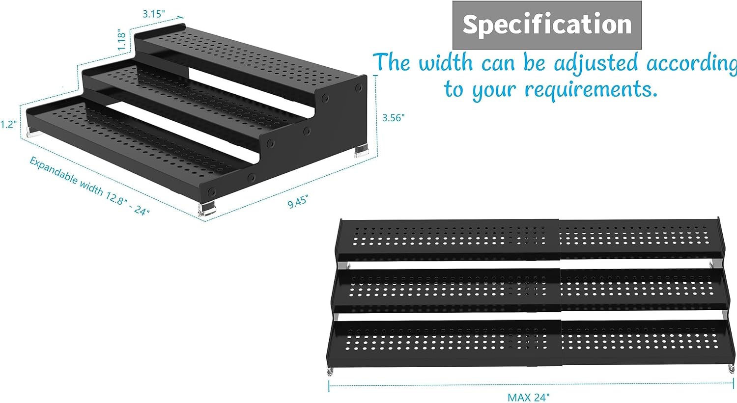 Jojocross Metal Spice Rack Organizer for Cabinet, 3 Tier Expandable Spice Storage Shelf, Great for Kitchen Cabinets