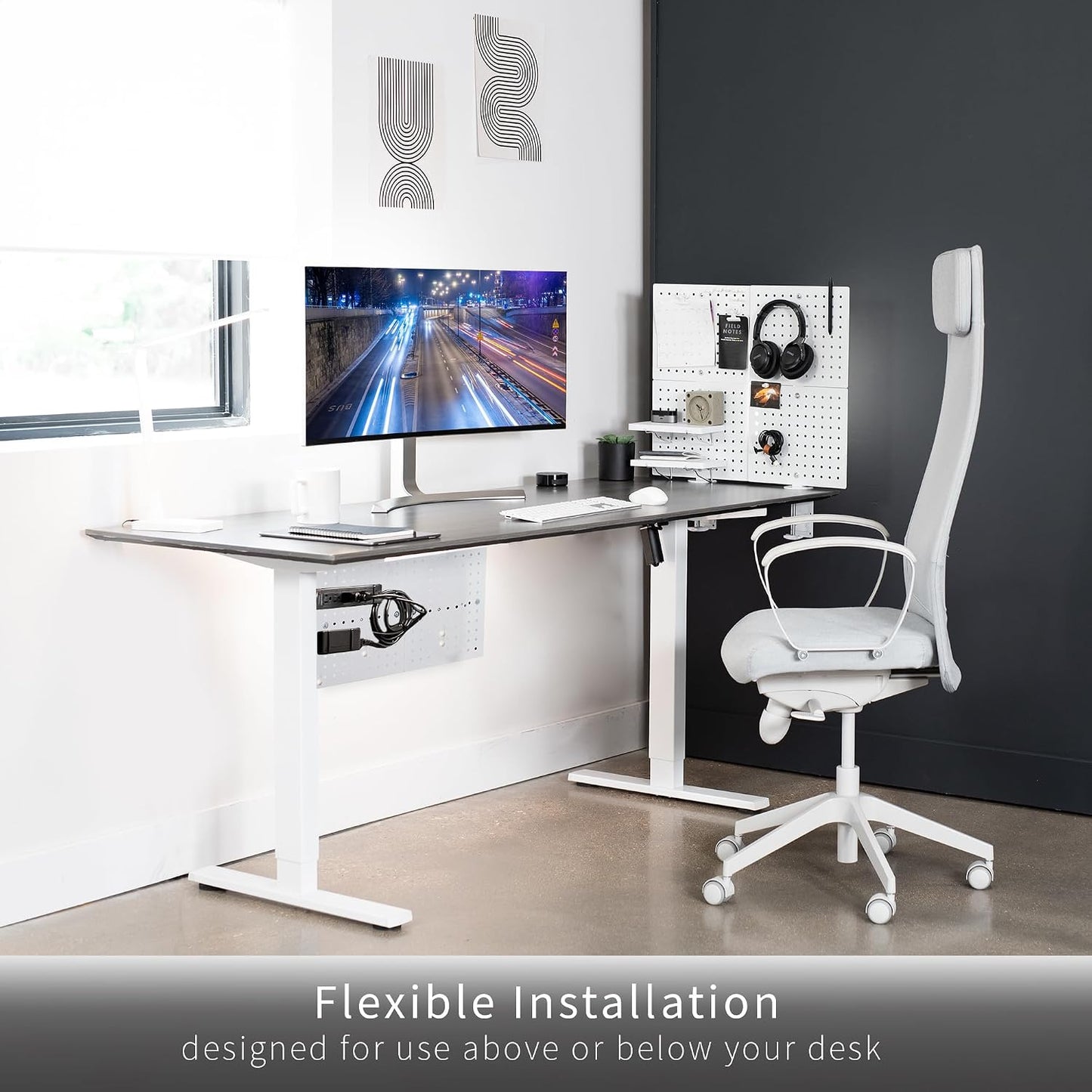VIVO White Clamp-on 20 x 24 inch Desk Pegboard, PP-DK24W | Steel Privacy Panel, Magnetic Peg Board, Office Accessory