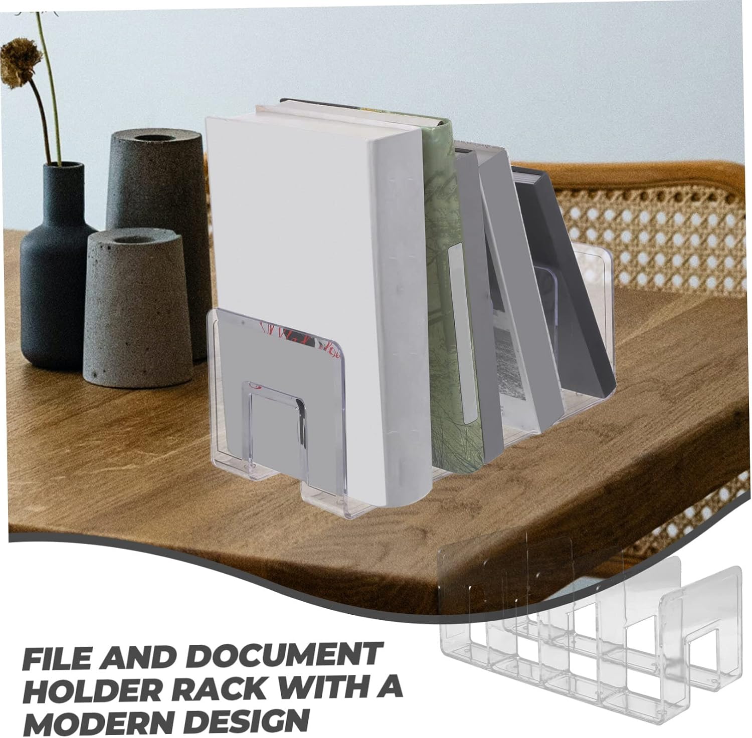 4 Bookends Storage File Boxes Non- Skid Bookend Document Rack Folders for Filing Cabinet / Clear