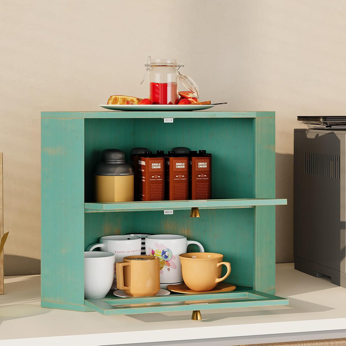 Trironsun Corner Bamboo Bread Box for Kitchen Counter Double Layer Bread Storage Container Large Capacity Bread Storage