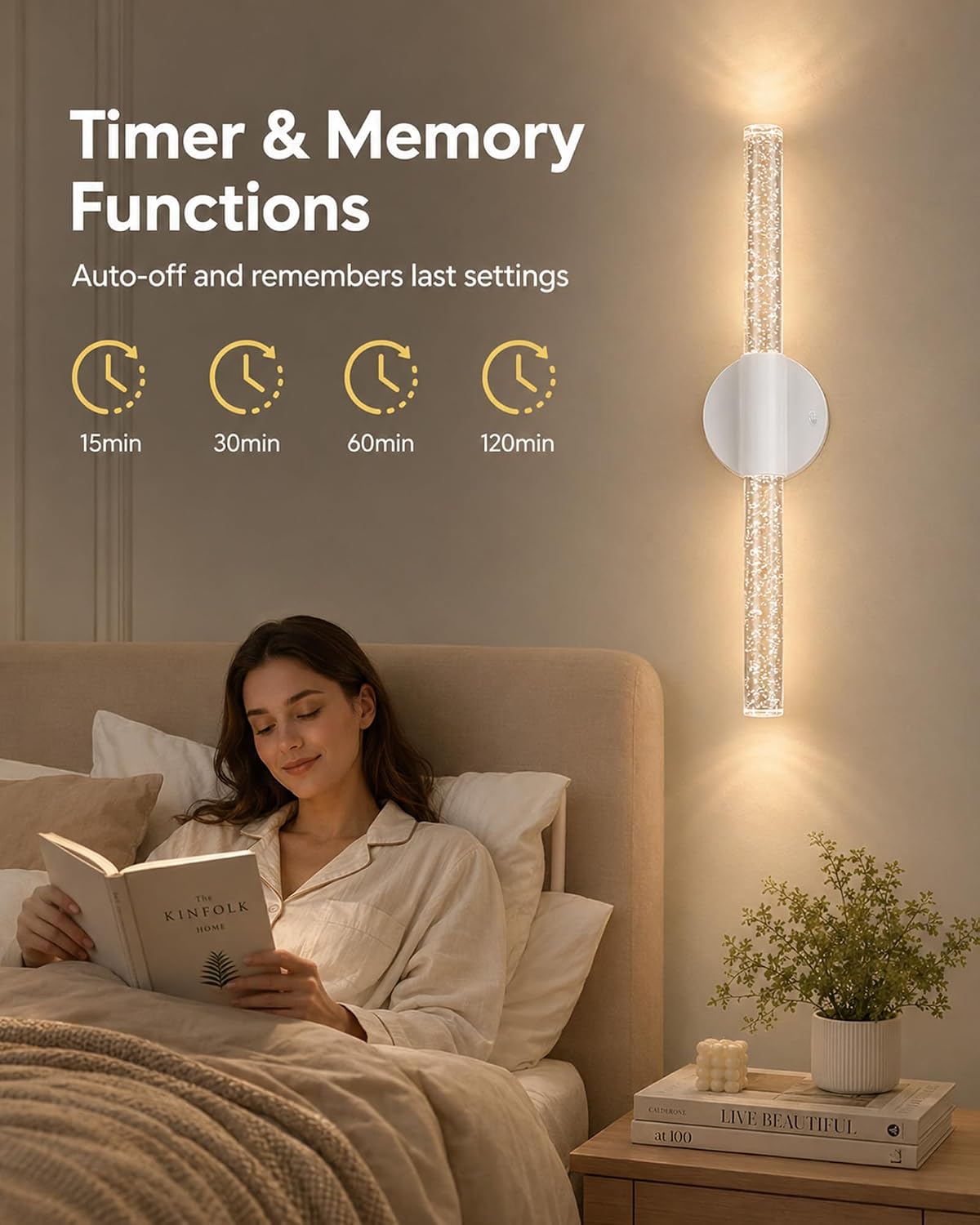 White Rechargeable Wall Sconces Set of 2, Wireless Wall Lights | White Battery Operated Wall Sconce Set with Remote &