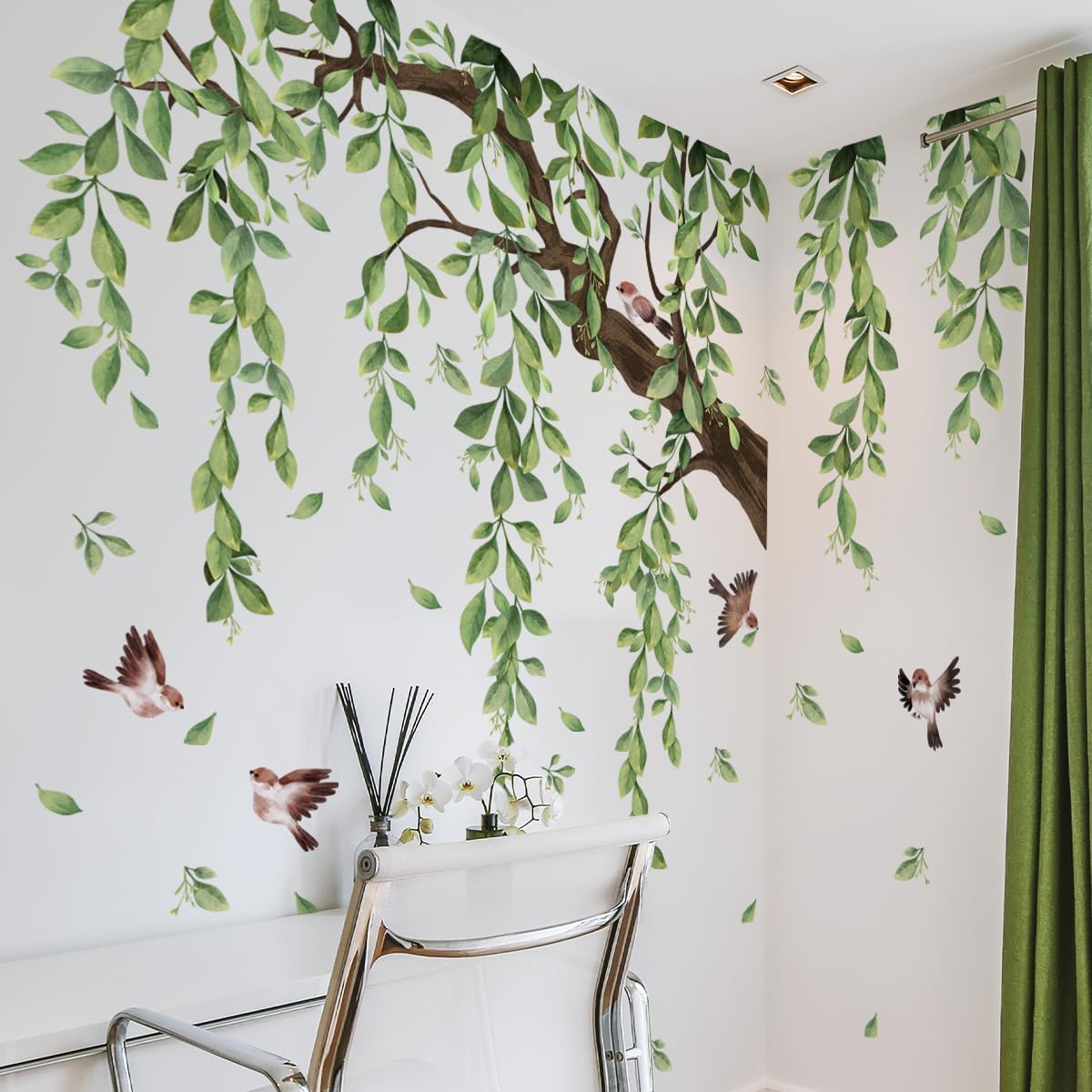 Large Tree Wall Decals Plant Hanging Vine Leaves Wall Stickers / Green