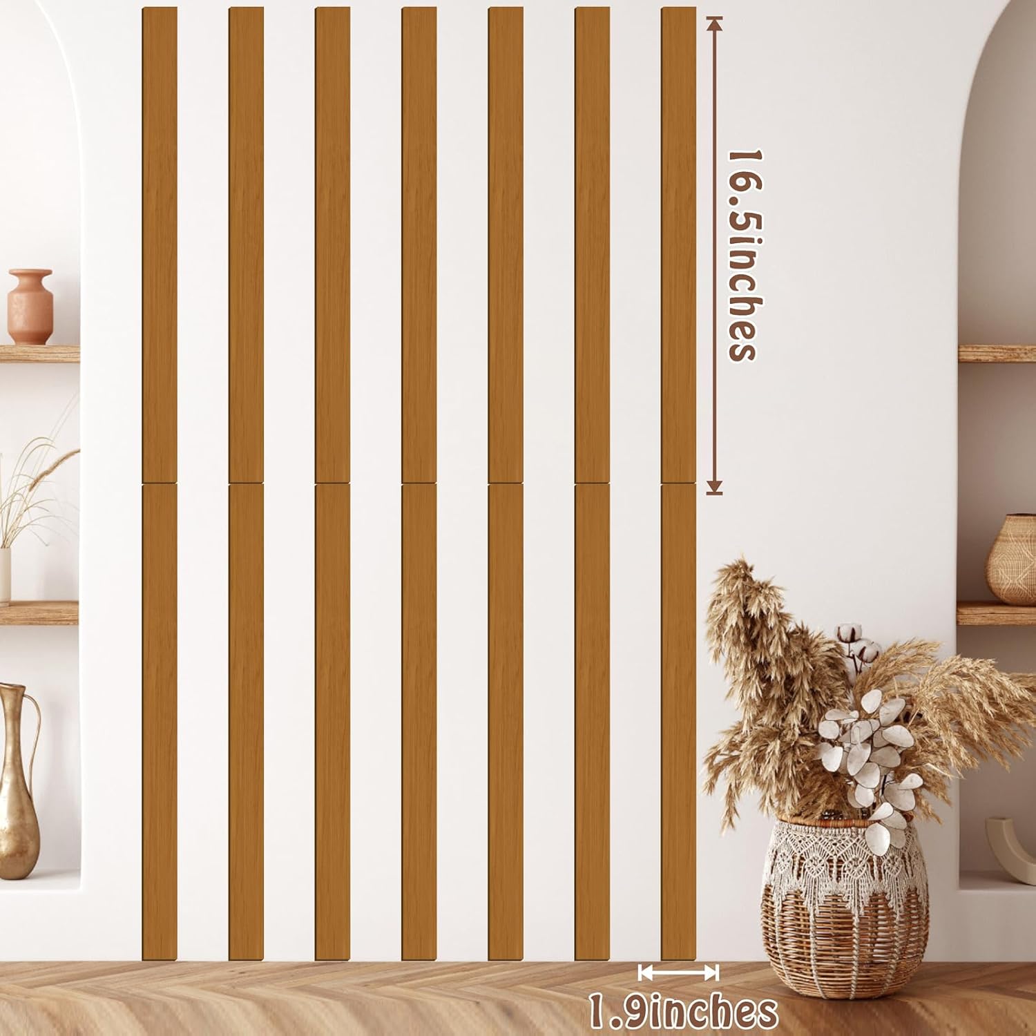 Large Rustic Wooden Wall Decor Striped Art Decoration Geometric Line Art / Wooden Brown / Set of 14