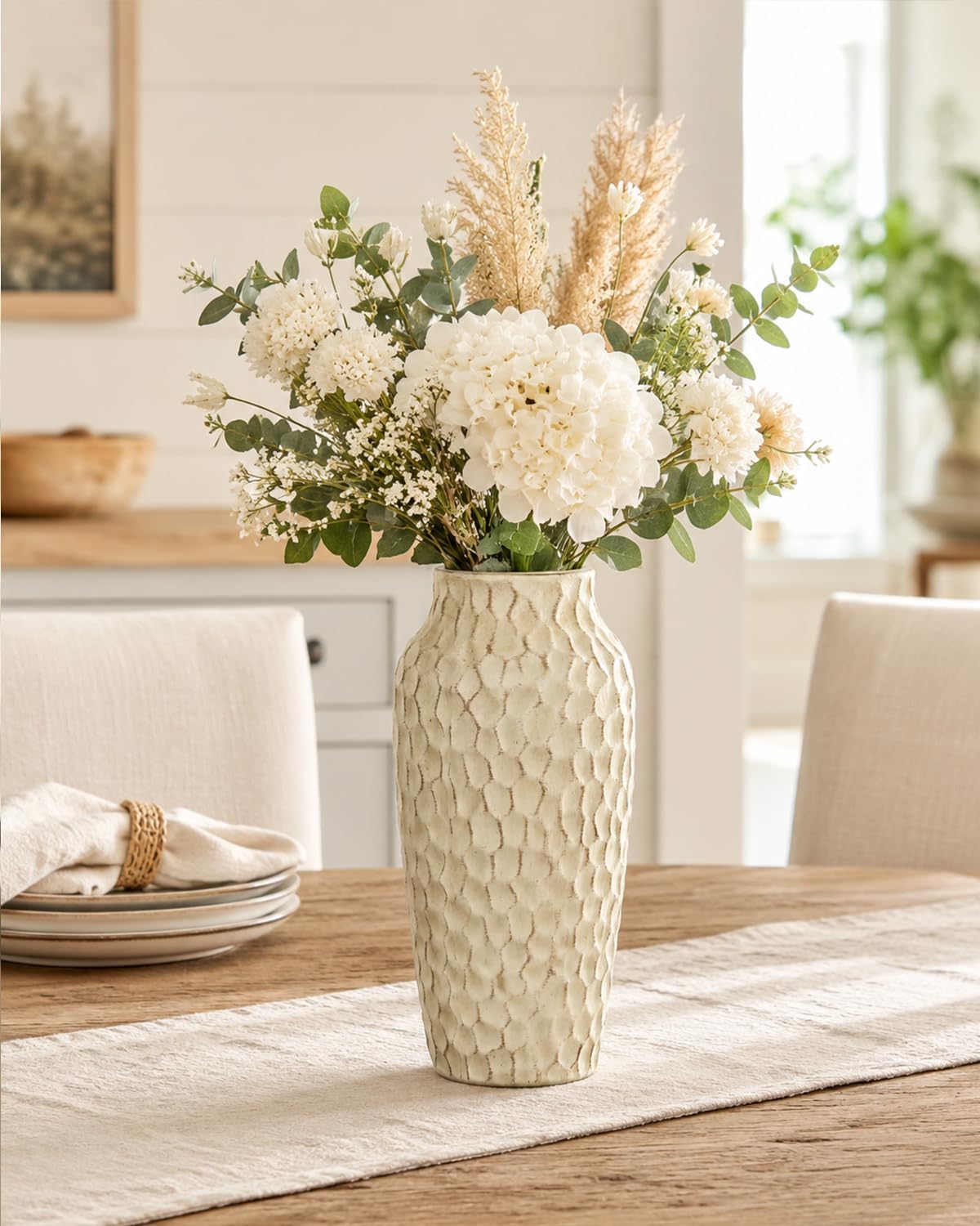 Ceramic Vase / Large Rustic Textured Decorative Vase for Farmhouse Home Decor / Yellow / 12.4 Inch
