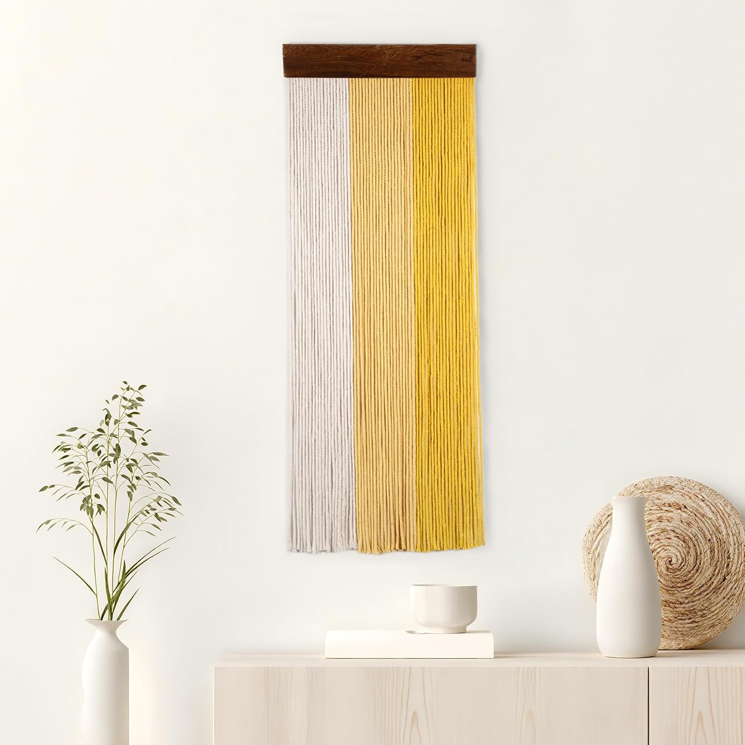 Yellow Large Macrame Wall Hanging Boho Yellow and Beige Wall Decor Handmade Woven / Yellow Beige