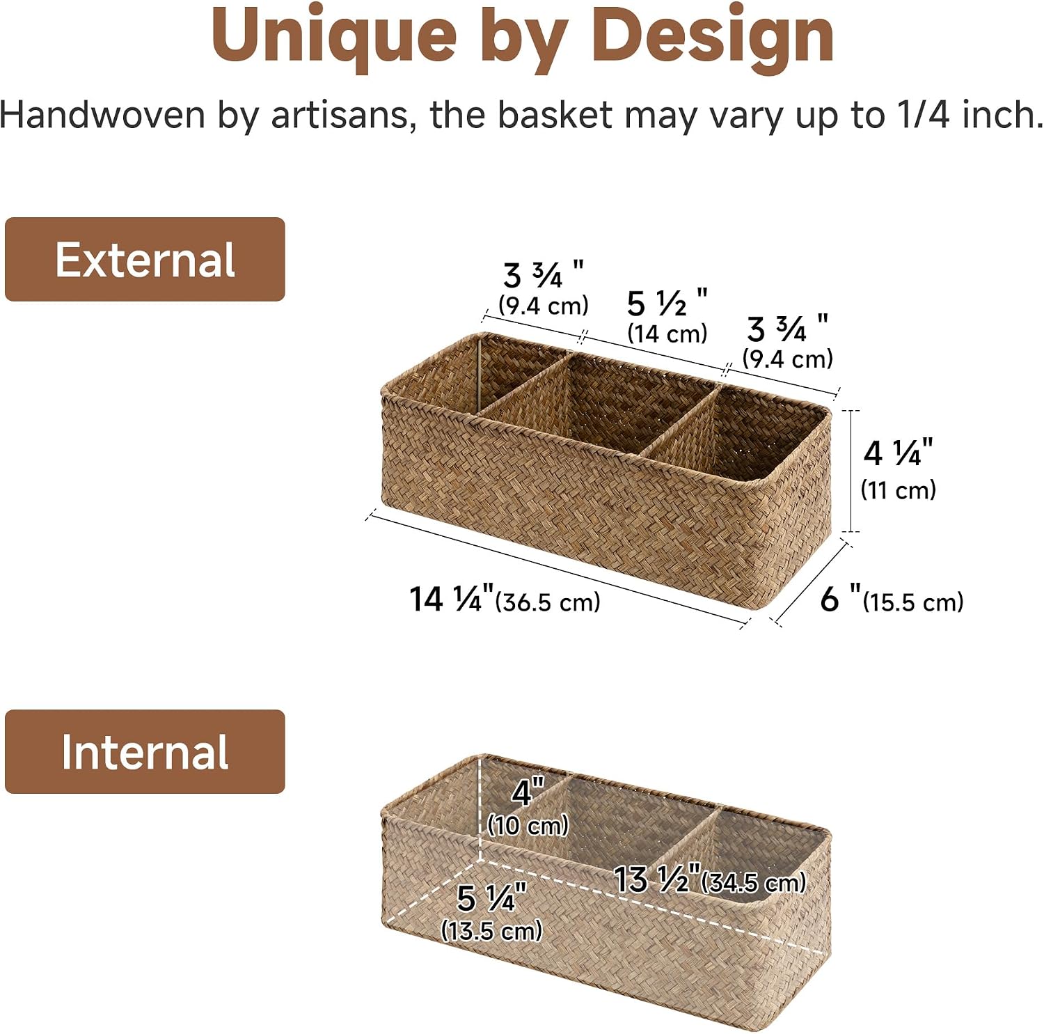 3-Section Wicker Baskets Storage