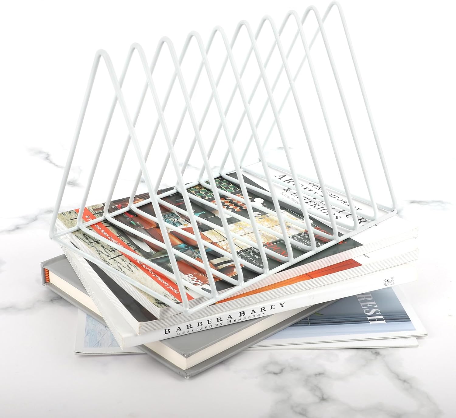 Vinyl Record Holder Storage, 9 Slot Metal Magazine Book Album Display Rack, Stylish Triangle Desktop File Sorter