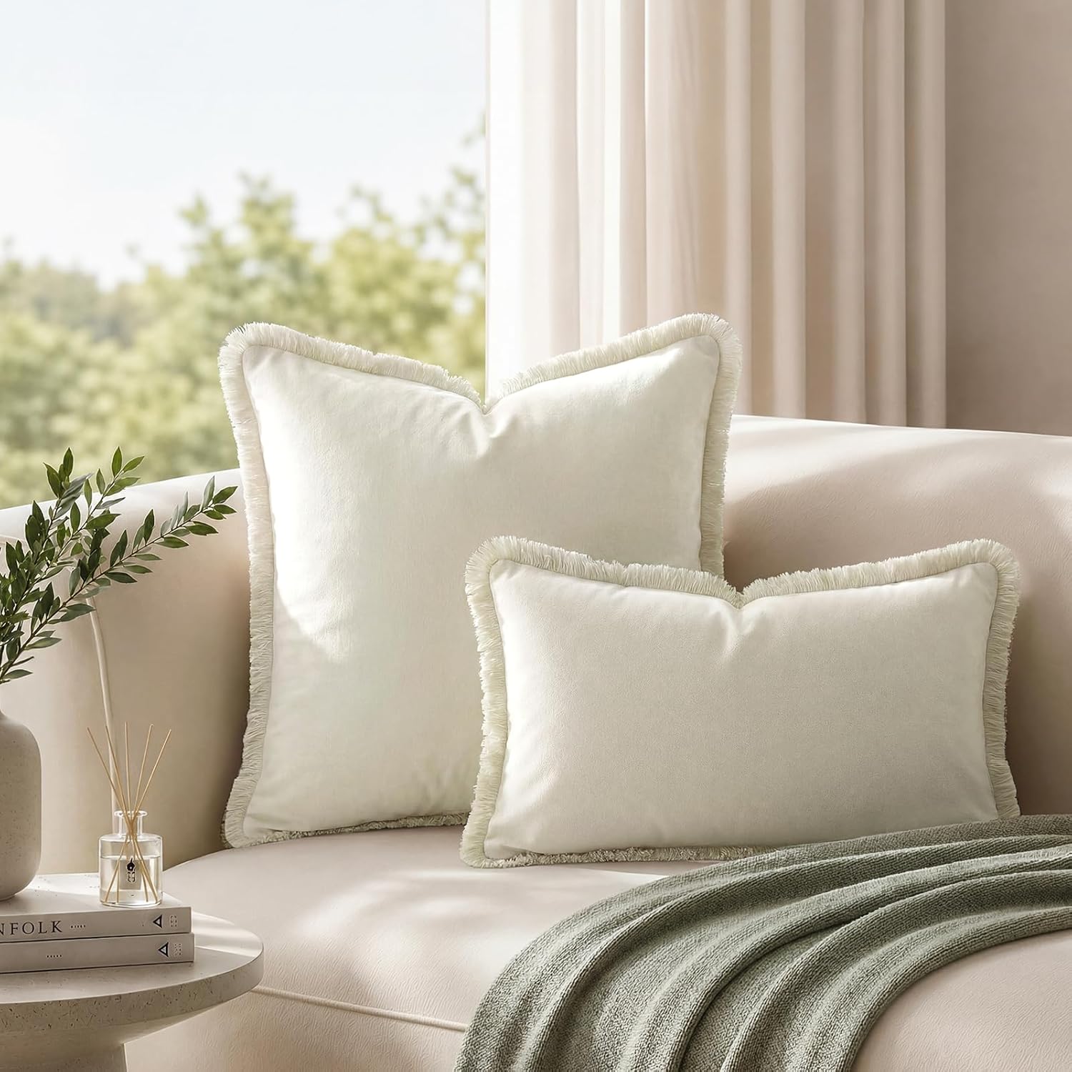 Ivory Velvet Throw Pillow Covers / Cream / 18 x 18 / Set of 2