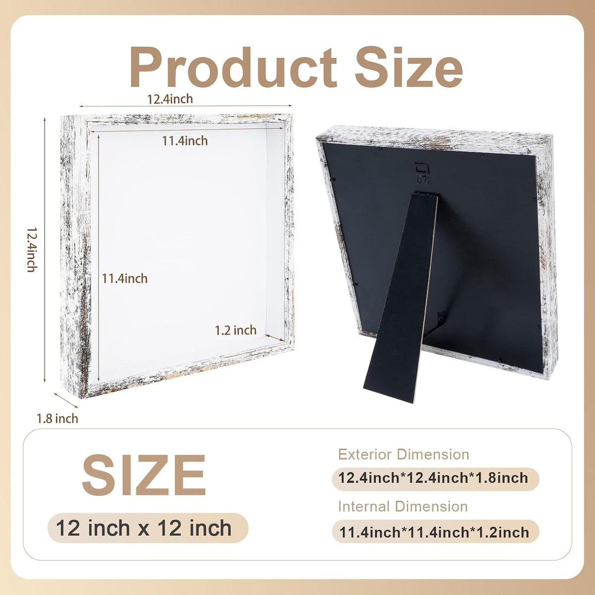 4 Pack 12x12 Shadow Box Frame Display Cases 3D Wood Deep Shadow Boxes | Shadow Display Frames with Stand, for Dried
