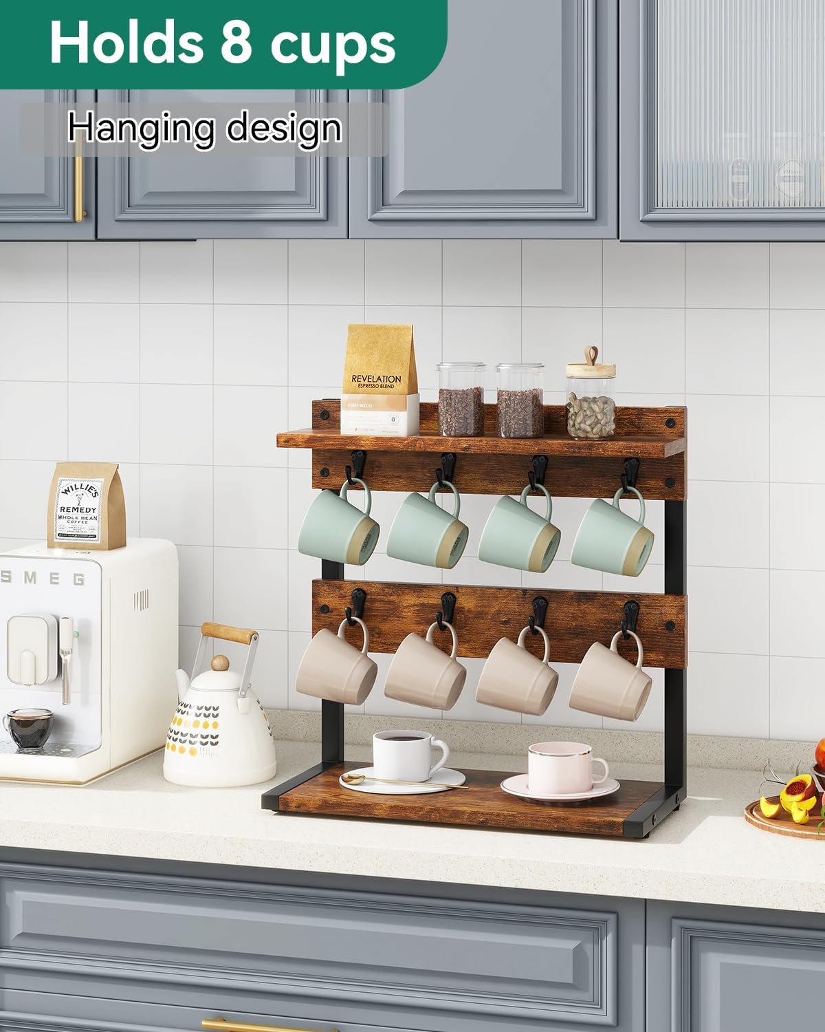 IBUYKE Countertop Mug Tree,Coffee Mug Cup Holder,Brown TBJ002H | Coffee Cup Holder Mug Display Organizer Mug Holders