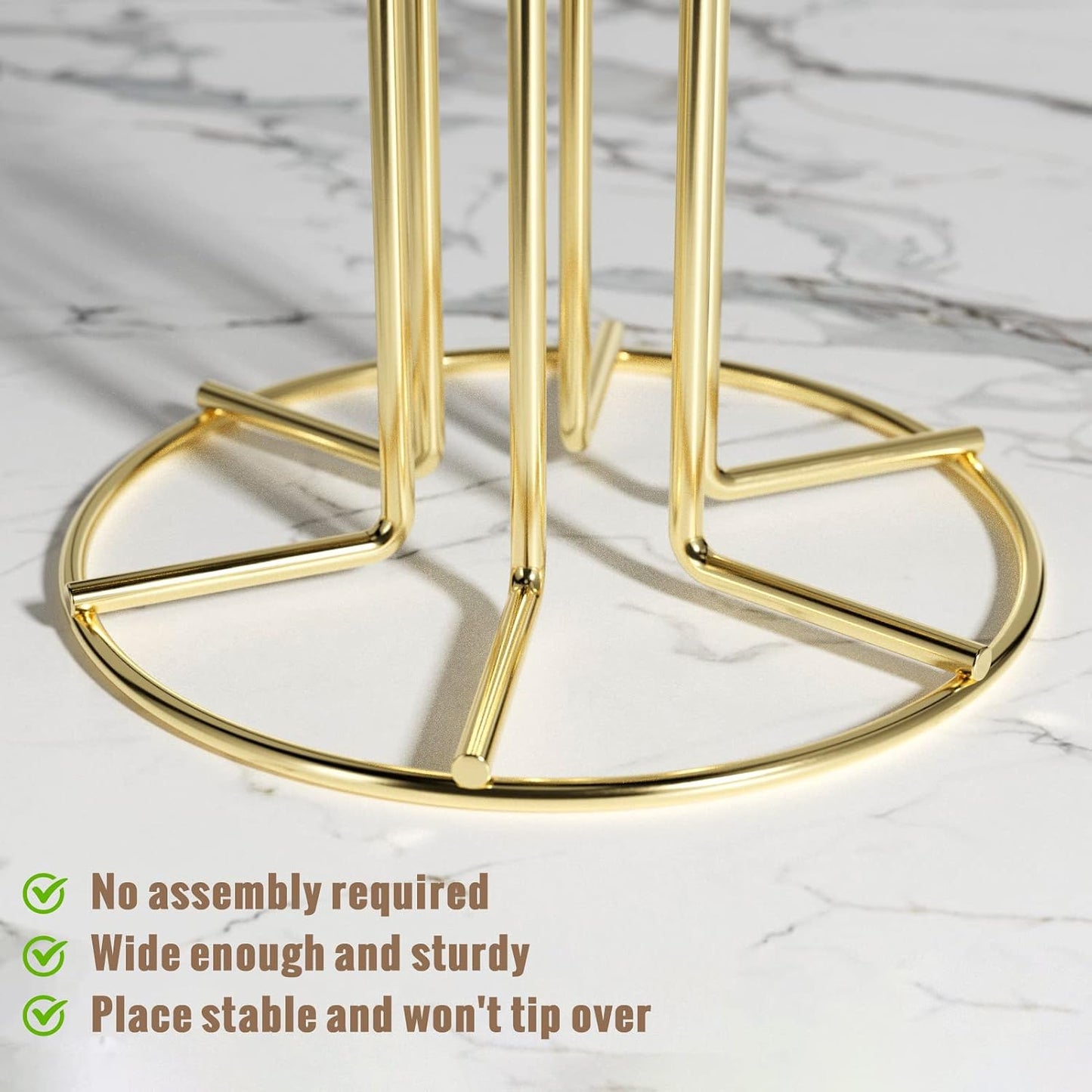 HULISEN Mug Tree for Large Cups, 6 Hook Countertop Coffee Mug Holder, Gold | Cup Rack for Counter, Stable Wide Base