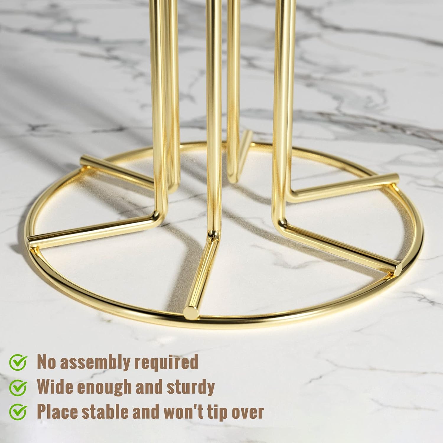 HULISEN Mug Tree for Large Cups, 6 Hook Countertop Coffee Mug Holder, Gold | Cup Rack for Counter, Stable Wide Base