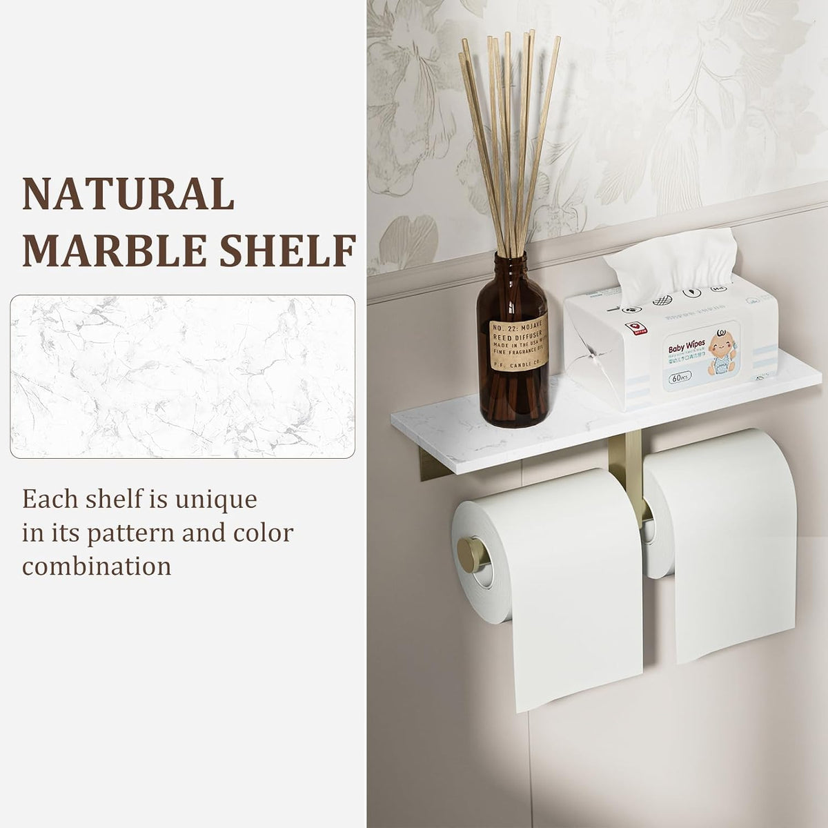 BWE Double Toilet Paper Holder with Shelf Wall Mounted Tissue Roll Holder | Commercial Toilet Paper Dispenser for