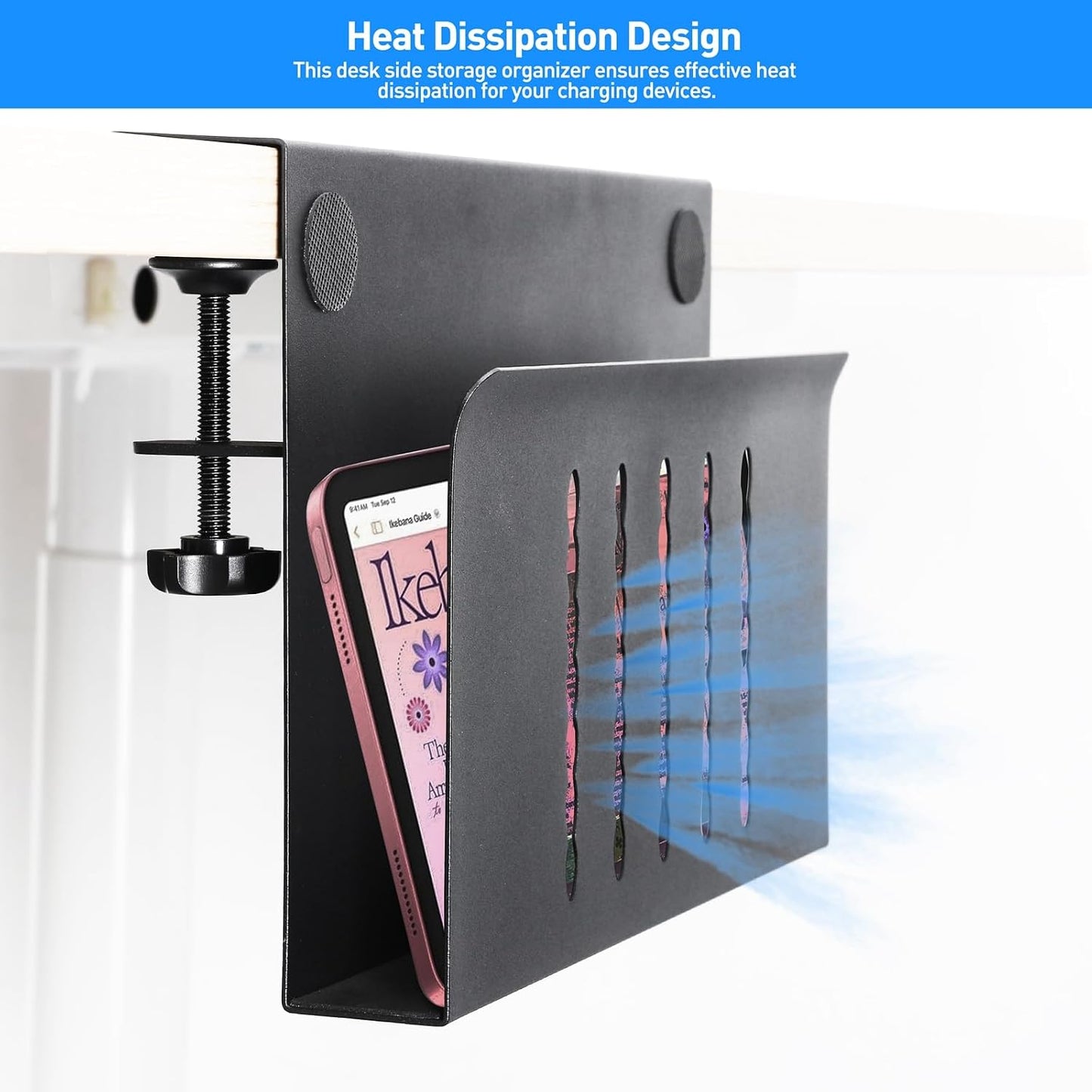 MAXECHO Desk Side Storage, Under Desk Laptop Mount, Table Side Hanging File Organizer, No Drill Clamp On Cable
