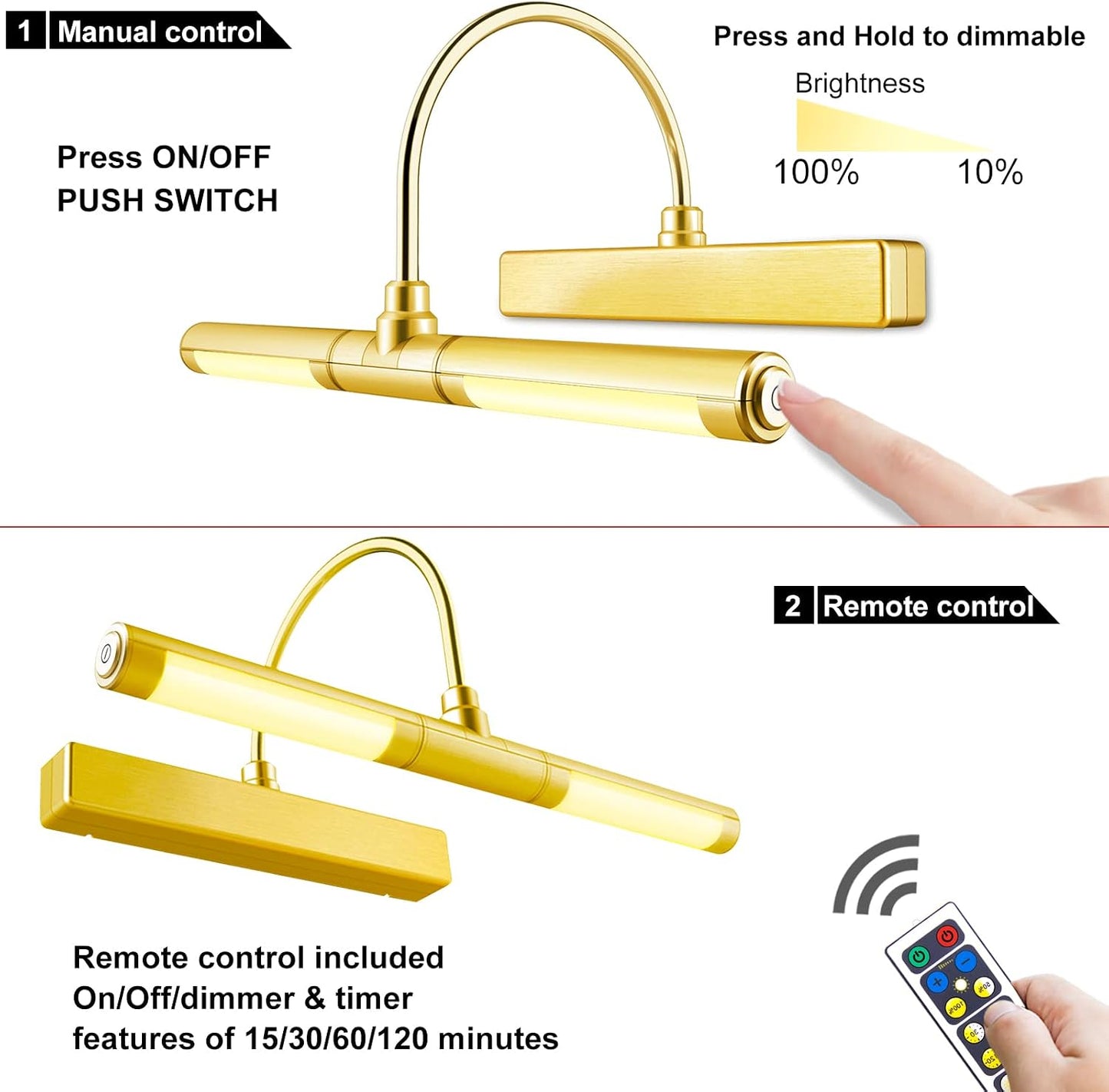 LUXSWAY Wireless Picture Light with Remote Control,Battery Operated Painting Light with Dimmable & Timer,180°