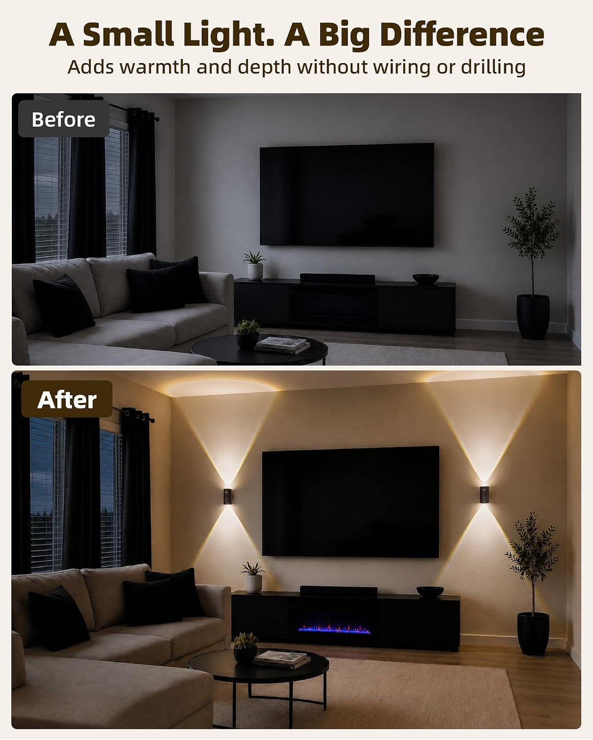 EZVALO Motion Sensor Wall Light, Rechargeable Wireless LED Sconce | 3CCT & RGB, No Drill Mount, Remote, Dimmable
