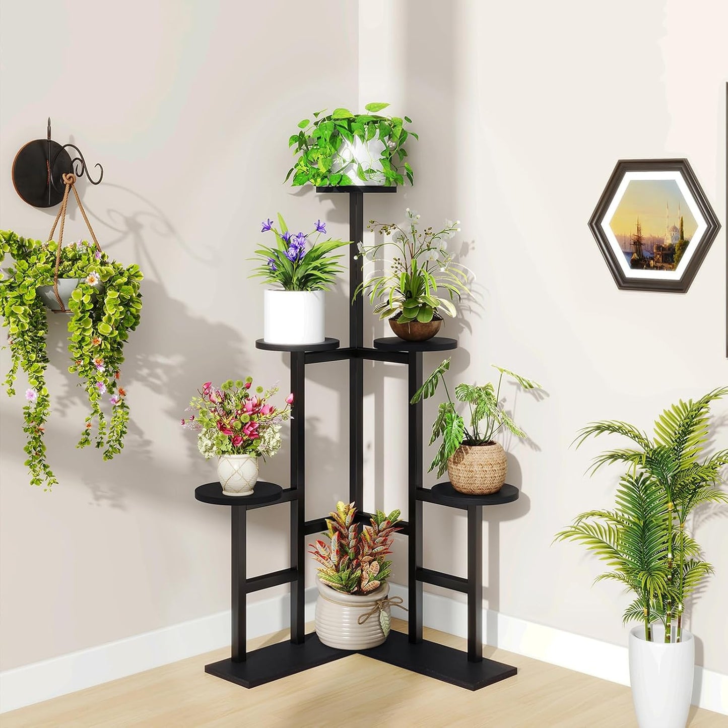 IBUYKE 6 Tier Plant Stand Indoor, Tall Flower Pot Stand for Multiple Plants, Tiered Corner Plant Shelf for Living Room