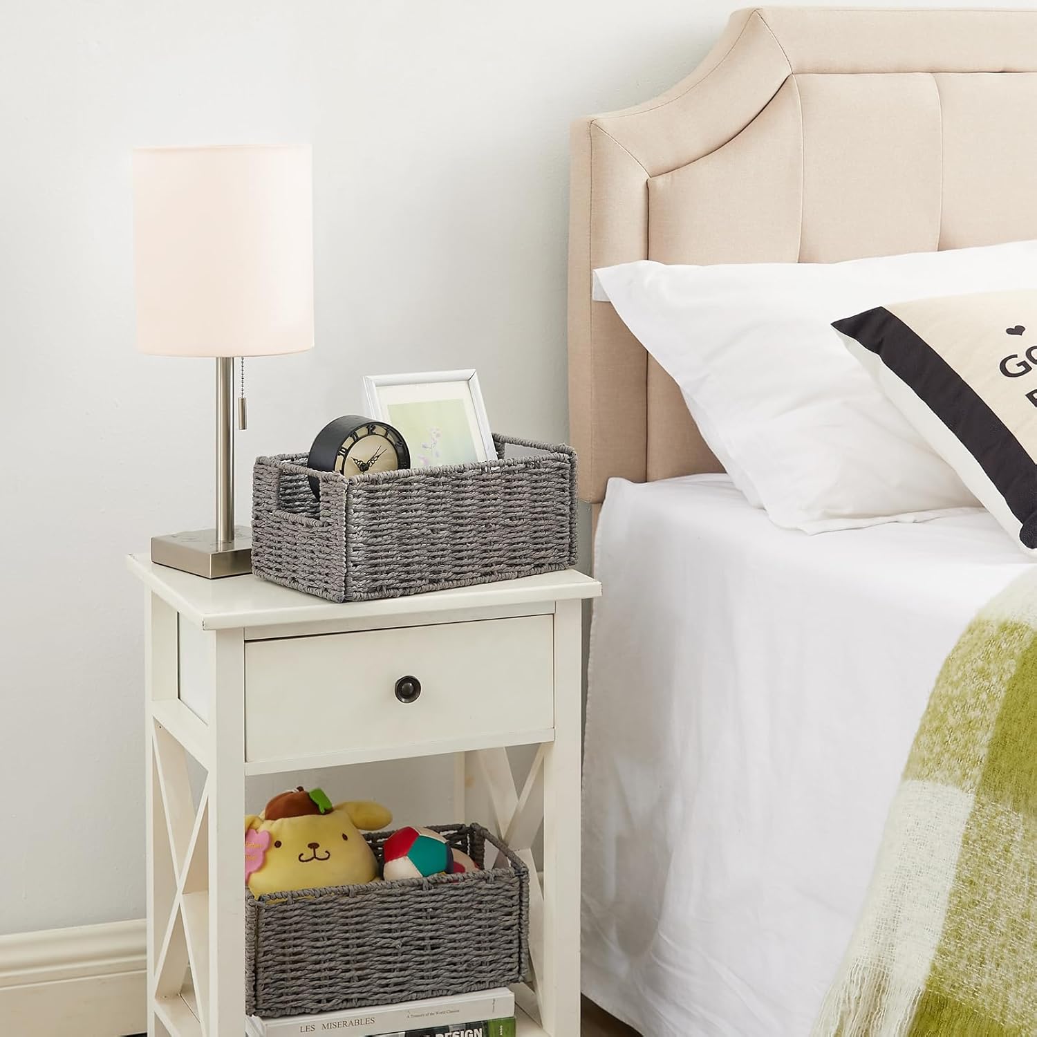 Wicker Storage Basket / Grey / 11.2"D x 6.1"W x 4.8"H / Set of 2
