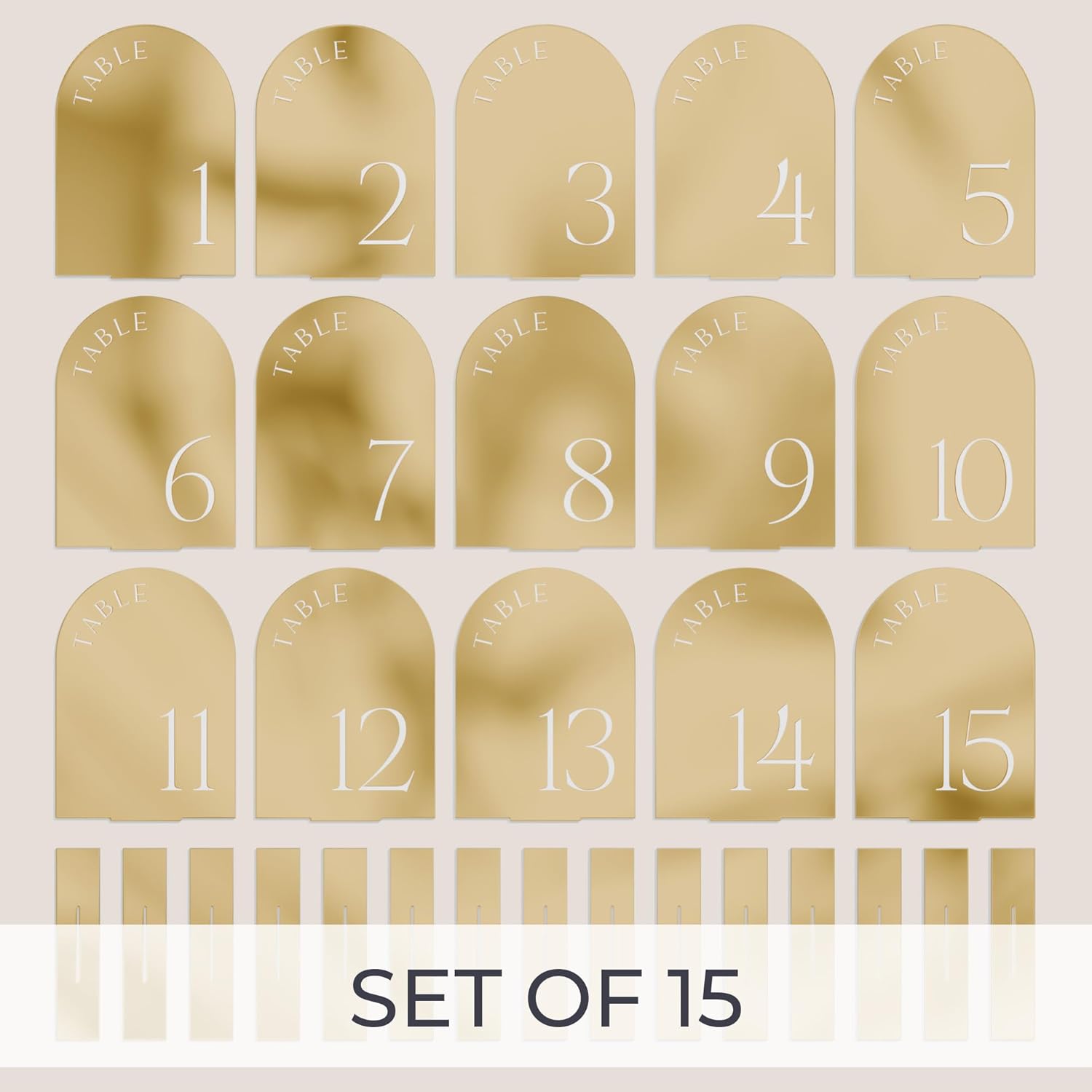Beautiful Gold Wedding Table Numbers with Stands - Acrylic Signs 1-15 | Elegant Double Sided 5x7 Inch Signs - The